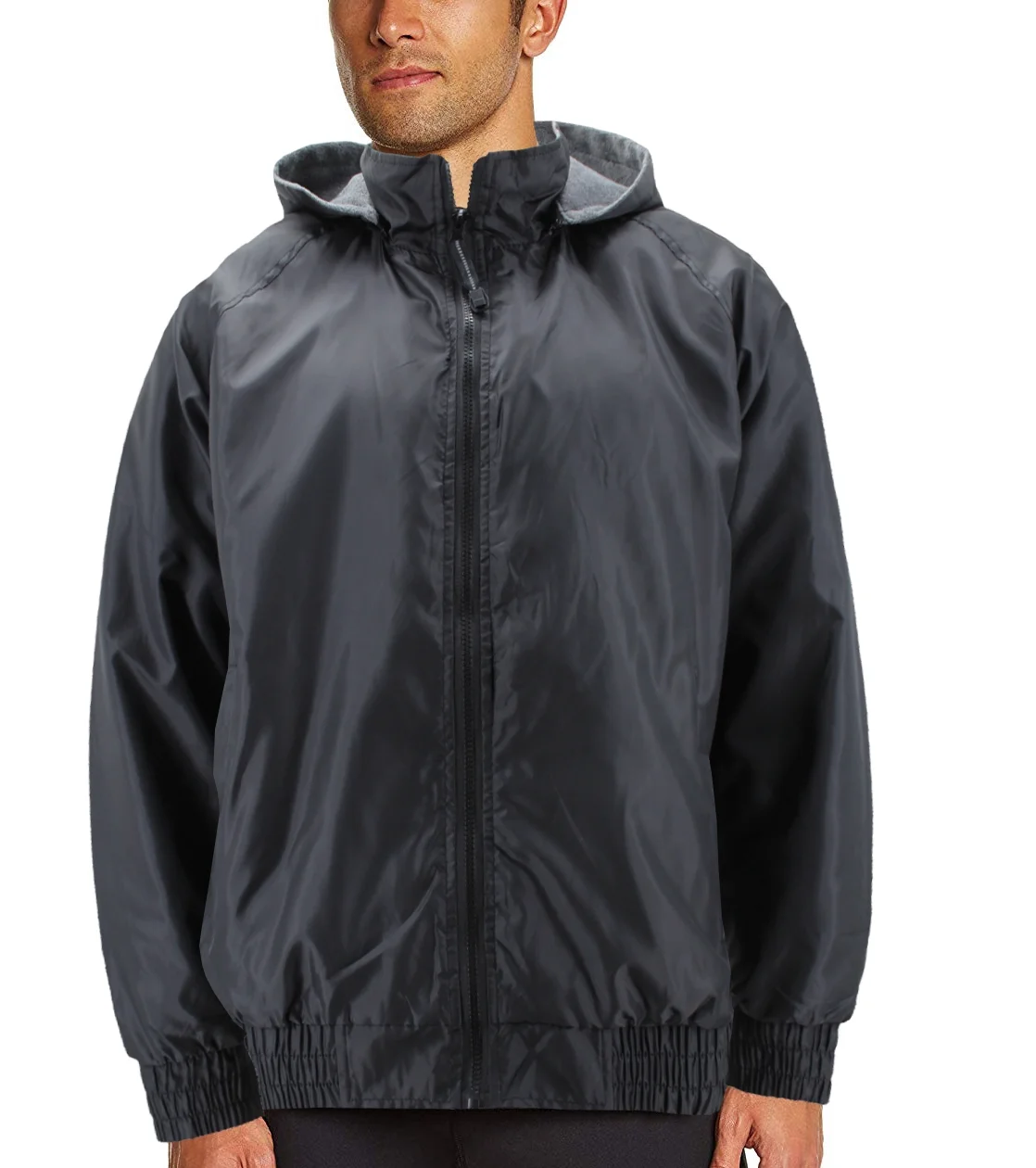 Men's Fleece Lined Removable Hood Water Resistant Windbreaker Zipper Jacket (S)