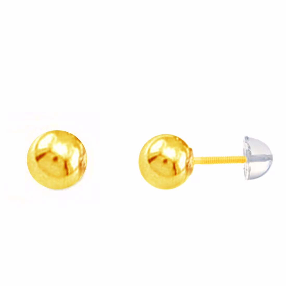 14K Real Yellow Gold Ball Earrings Polished Stud 6mm Safety Silicone Bubble Back