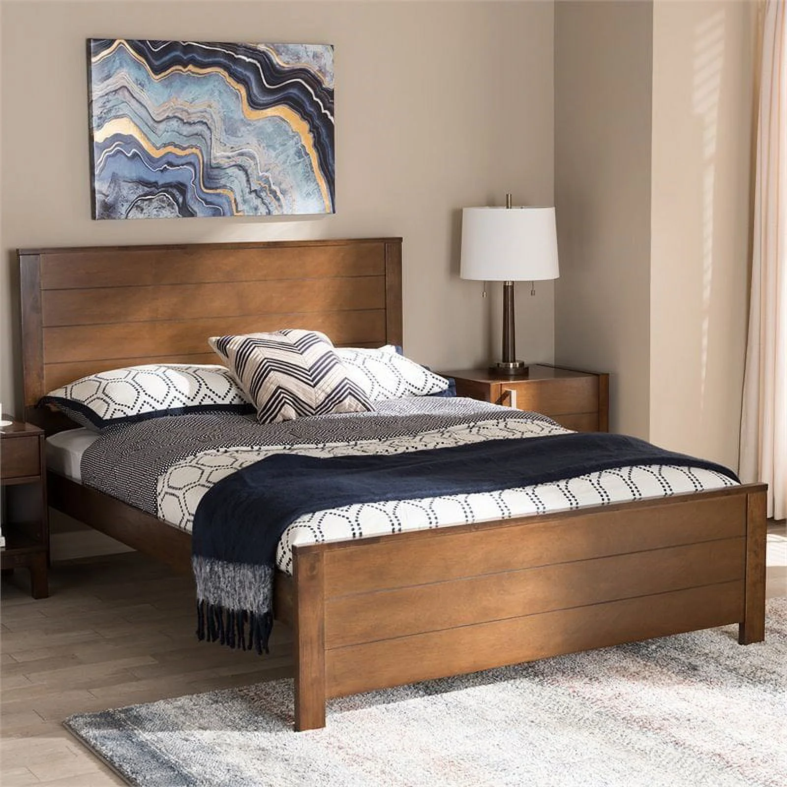 Bowery Hill Full Wood Platform Bed in Brown Mahogany