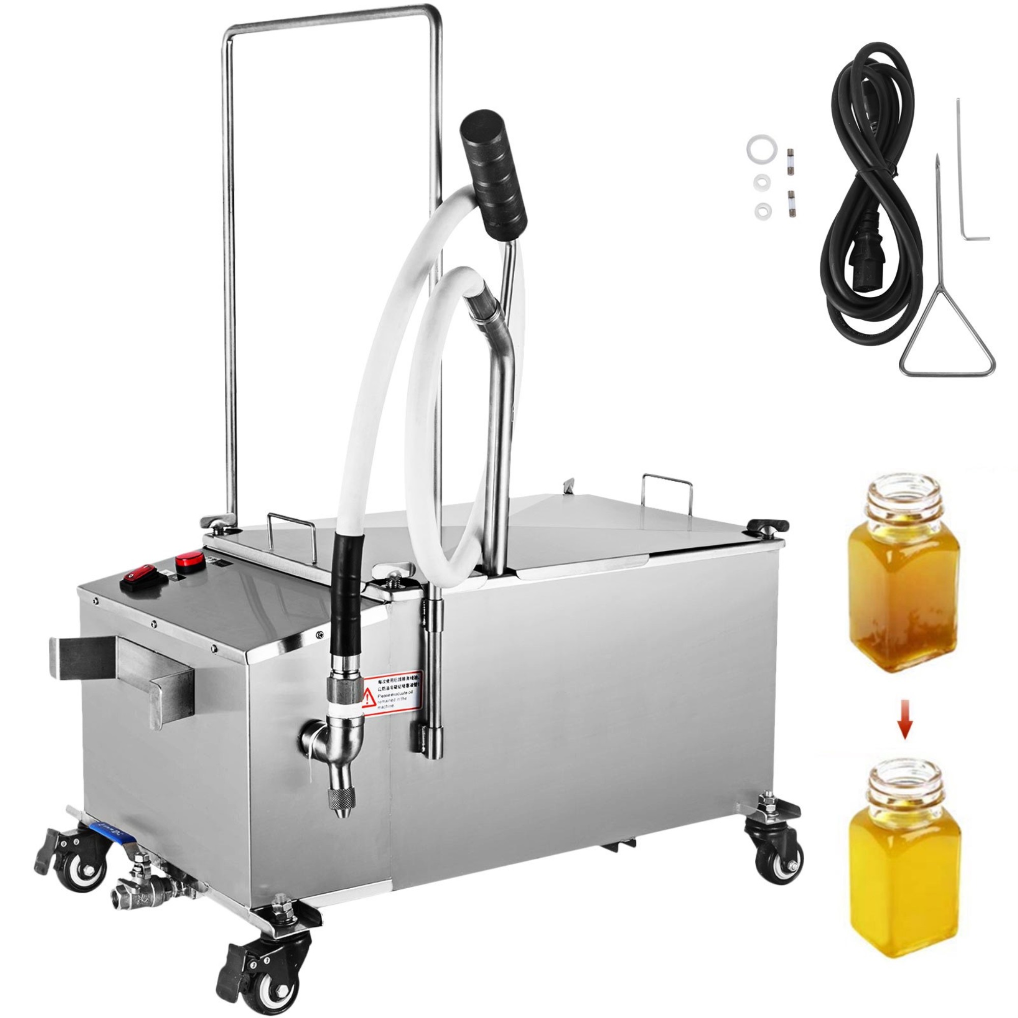 VEVOR 300W Mobile Fryer Filter 116LB Capacity Oil Filtration System 110V 60Hz Perfect for Supermarket Restaurant, 58L/15.32 Gallon