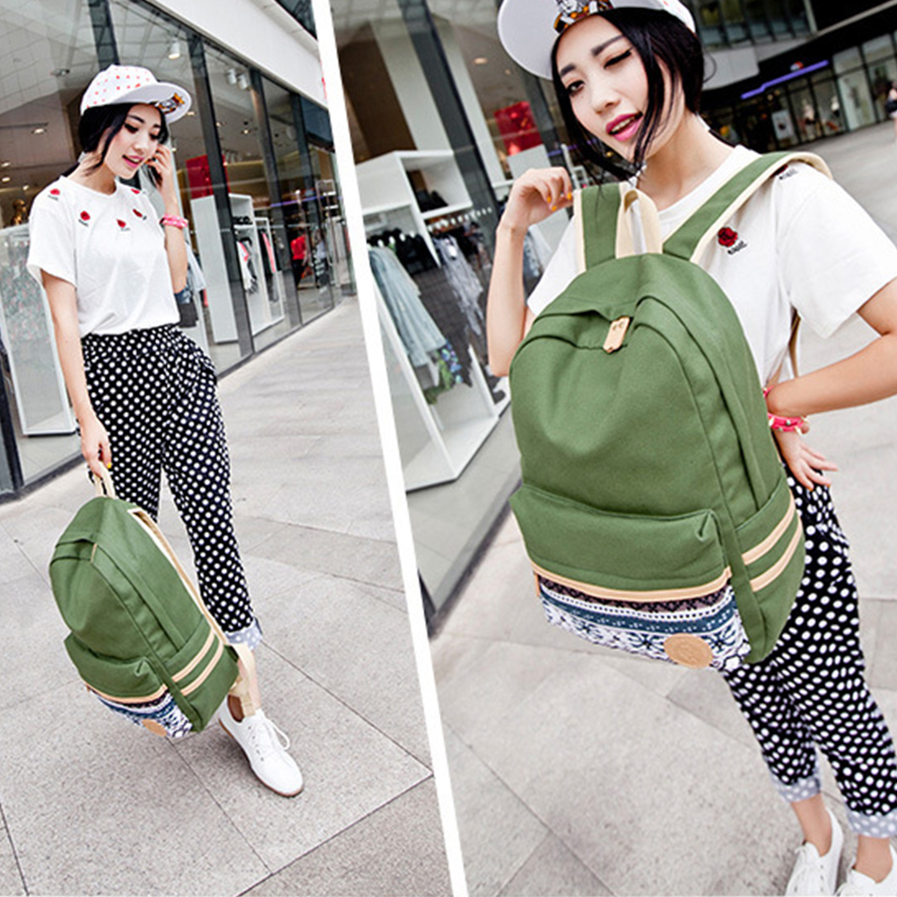Casual Backpack Student Lightweight Canvas Laptop Bag Shoulder Bag School bag Travel Knapsack Bag with Free pen bag