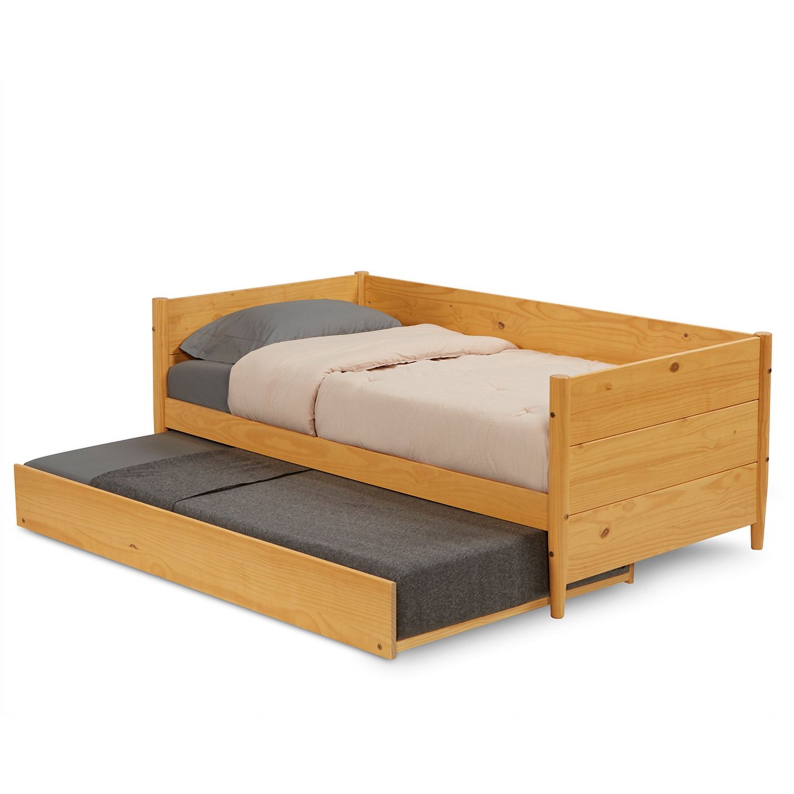 Pemberly Row Solid Wood Twin Daybed and Trundle Set in Scandinavian Oak