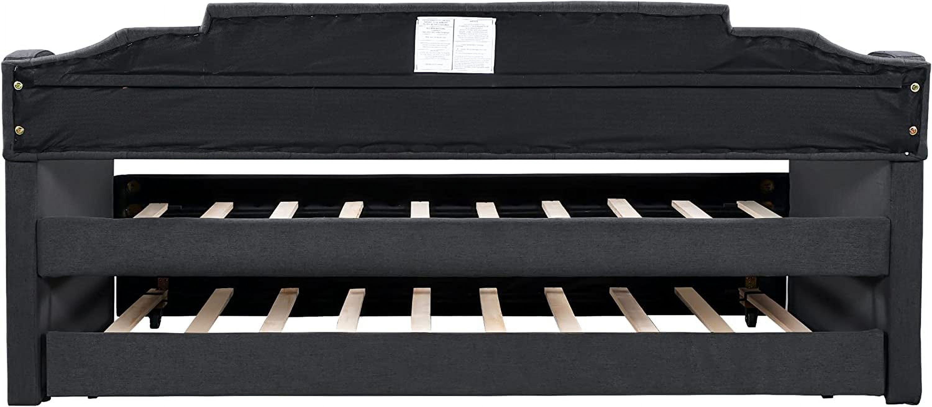 Daybed Wi Trundle, Upholstered Sofa Bed Wood Bed Frame Wi Swooping Arms, Daybed Frame No Box Spring Needed (Black)