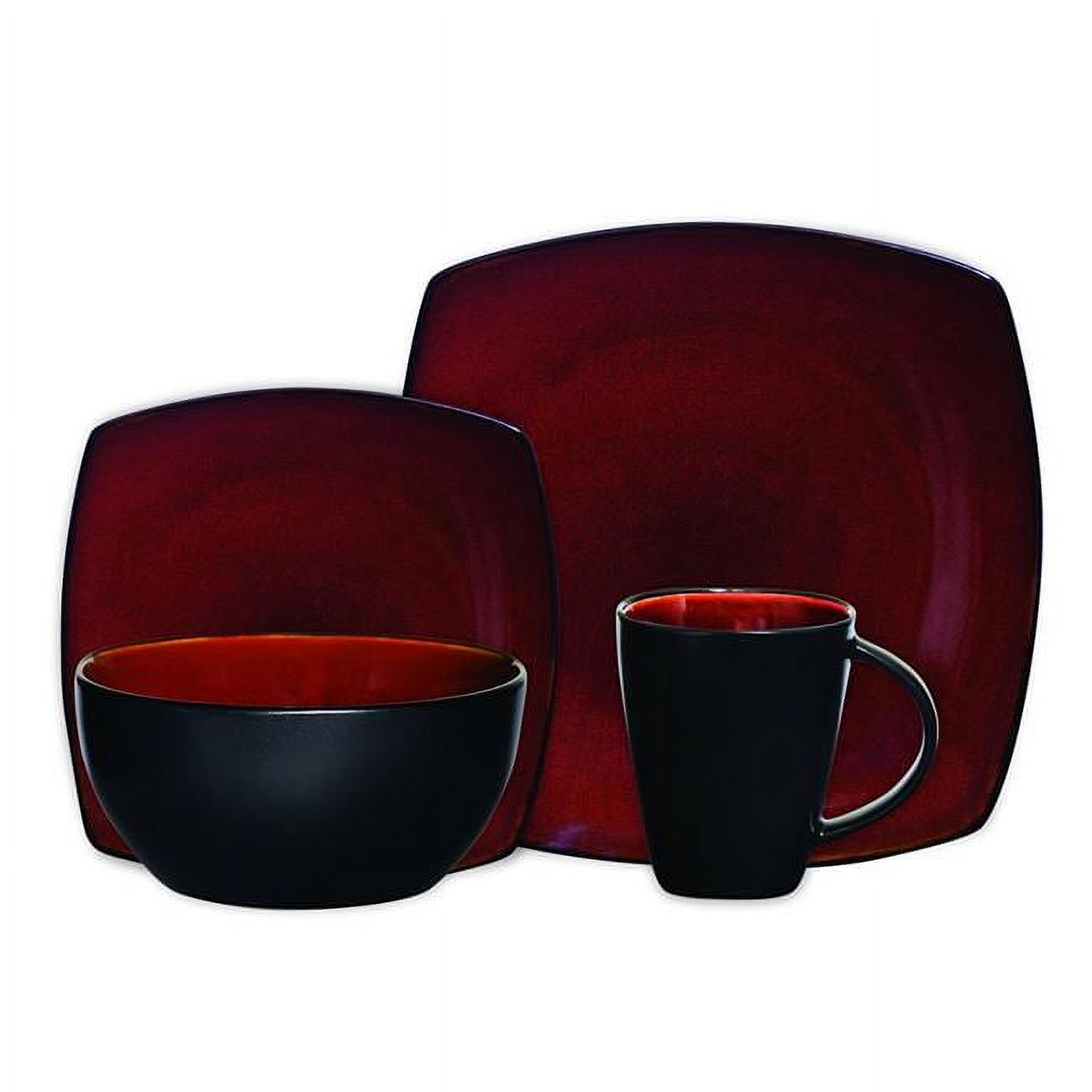 Soho Lounge Square Dinnerware Set, Burgundy - 16 Piece