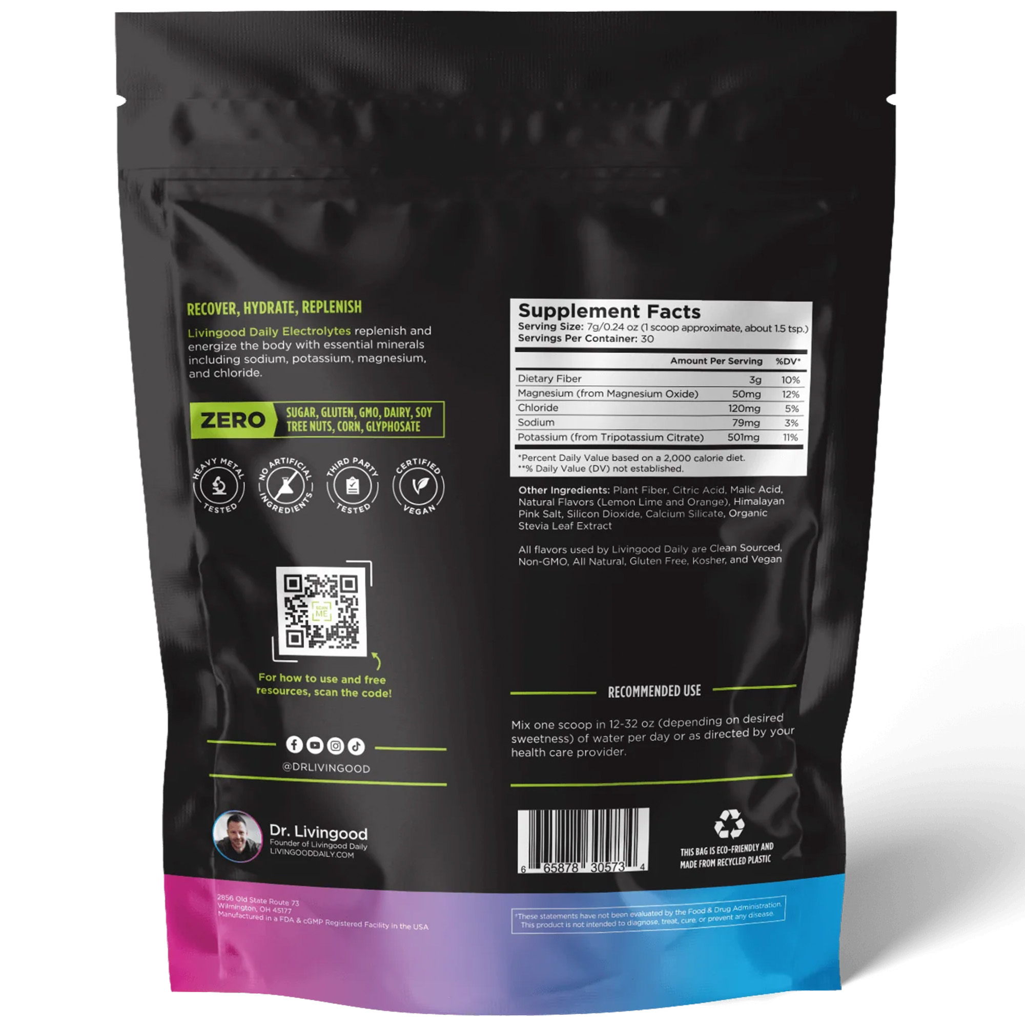 Livingood Daily Electrolyte Powder, Lemon Lime - Sugar-Free Hydration Drink Mix