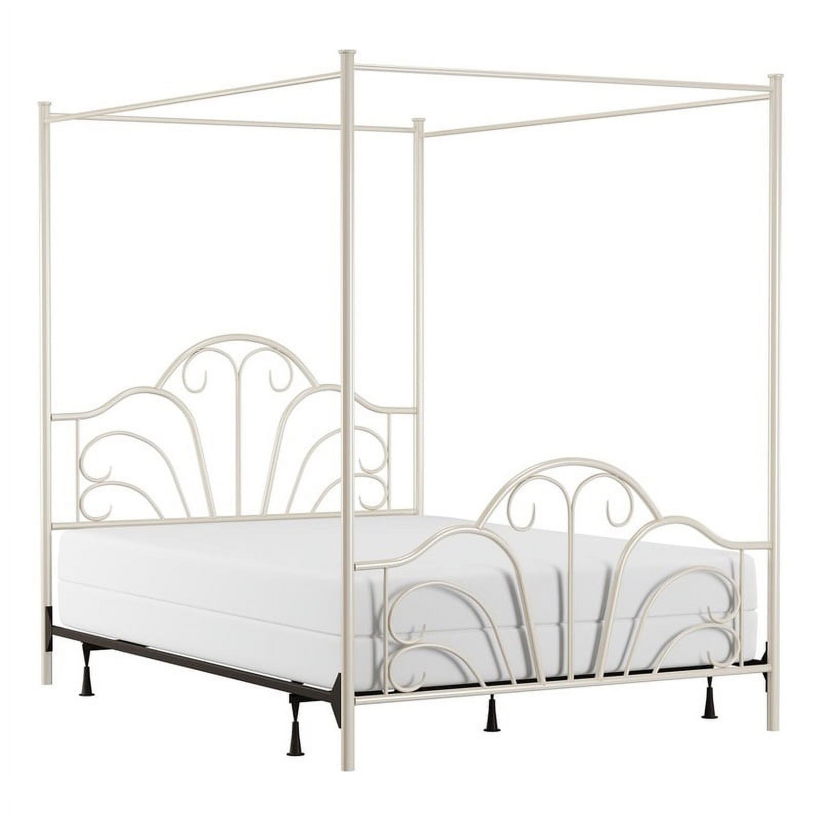 Bowery Hill Traditional Tubular Steel Metal Queen Canopy Bed in Cream