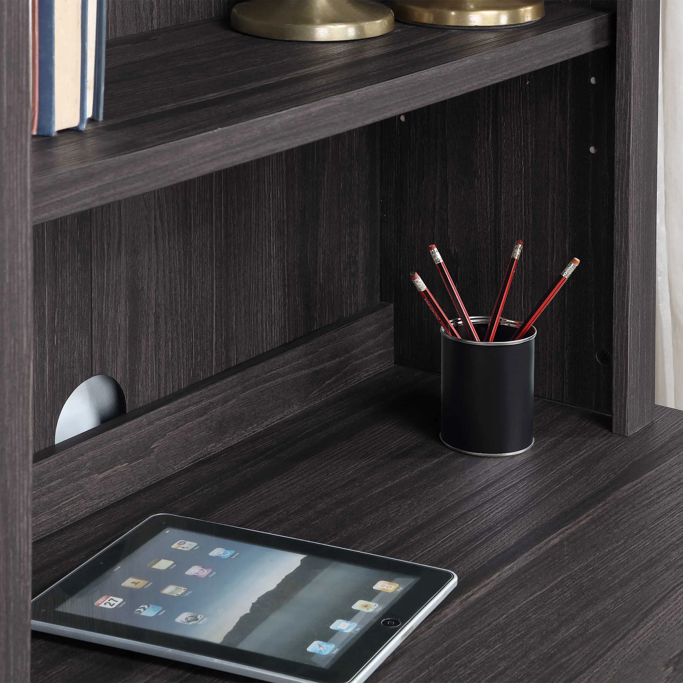 Better Homes & Gardens Canton Writing Desk with 2-Shelf Hutch, Tobacco Oak Finish