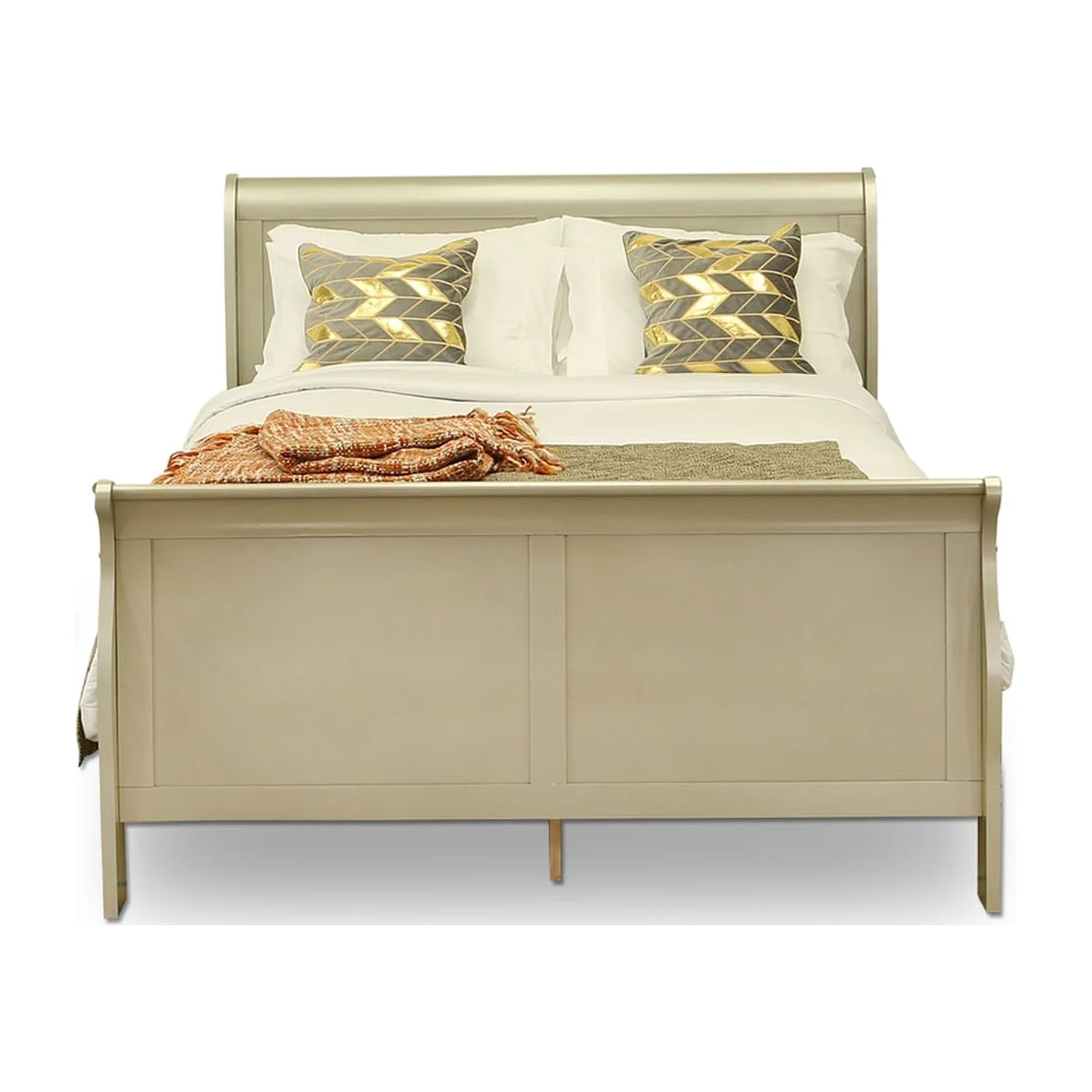 Maykoosh Asian Aesthetics 3 Piece Queen Size Bedroom Set In Metallic Gold Finish With Queen Bed, ,Dresser, Mirror,