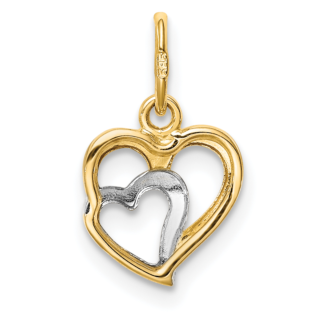 Carat in Karats 14K Two-Tone Gold And Rhodium Polished Hearts Pendant With 14K Yellow Gold Light Weight Rope Chain 16