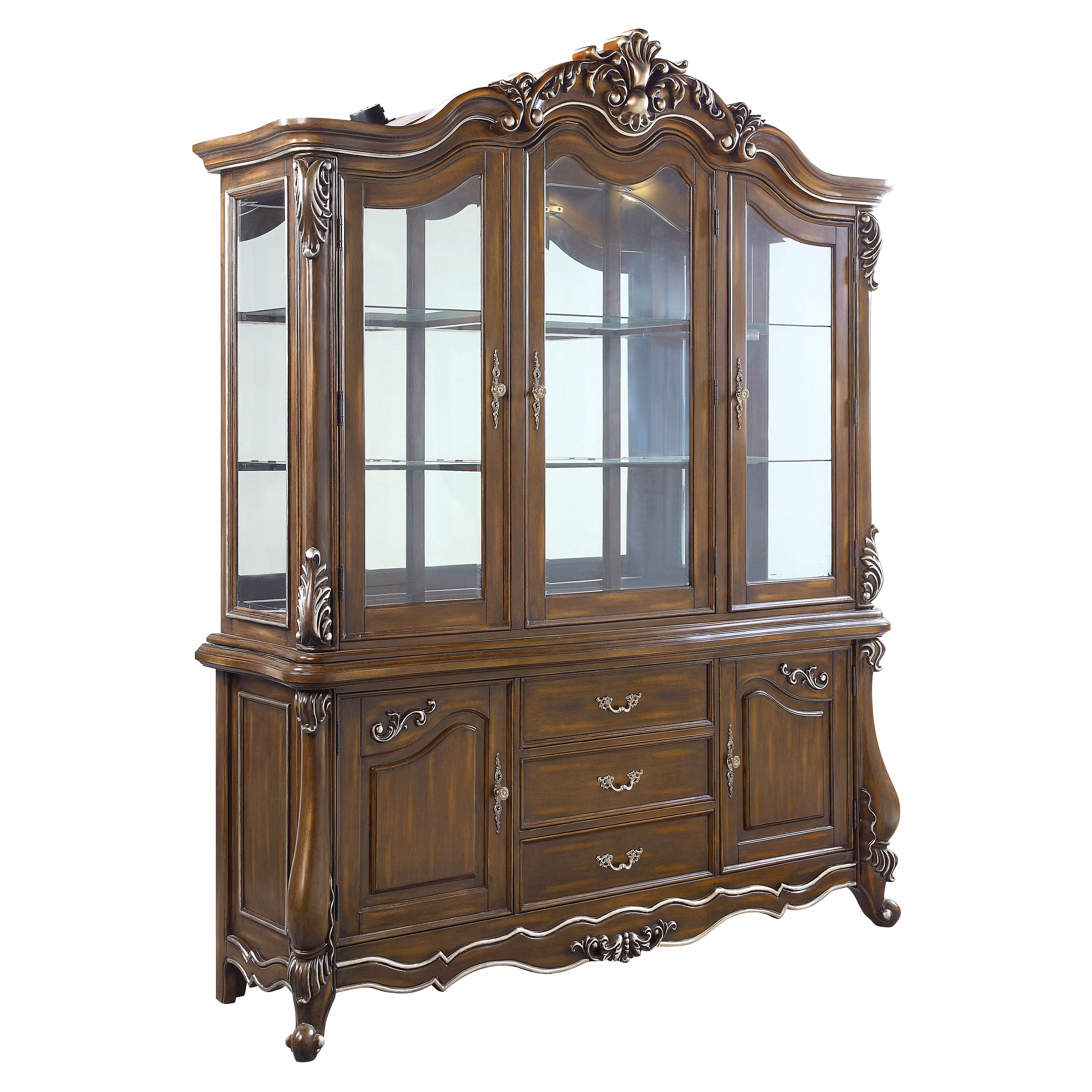 ACME Latisha Wooden Hutch and Buffet with Glass Doors in Antique Oak