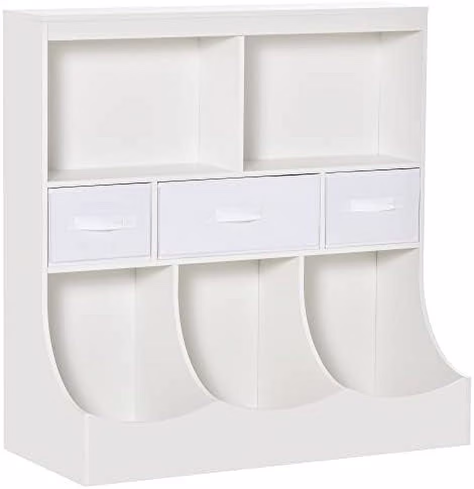 HOOMHIBIU Bookcase  Toy  Organizer Cabinet  Children Display Bookshelf with Drawers for Toys  Clothes  Books  Natural Wood Color