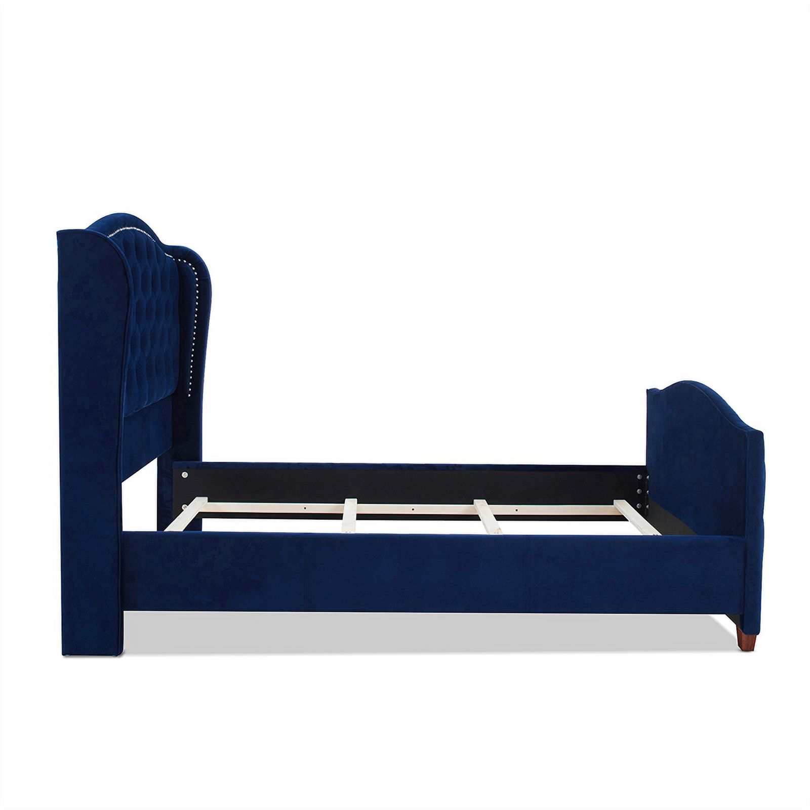 Maklaine Modern Hardwood Tufted Wingback Queen Bed in Navy Blue