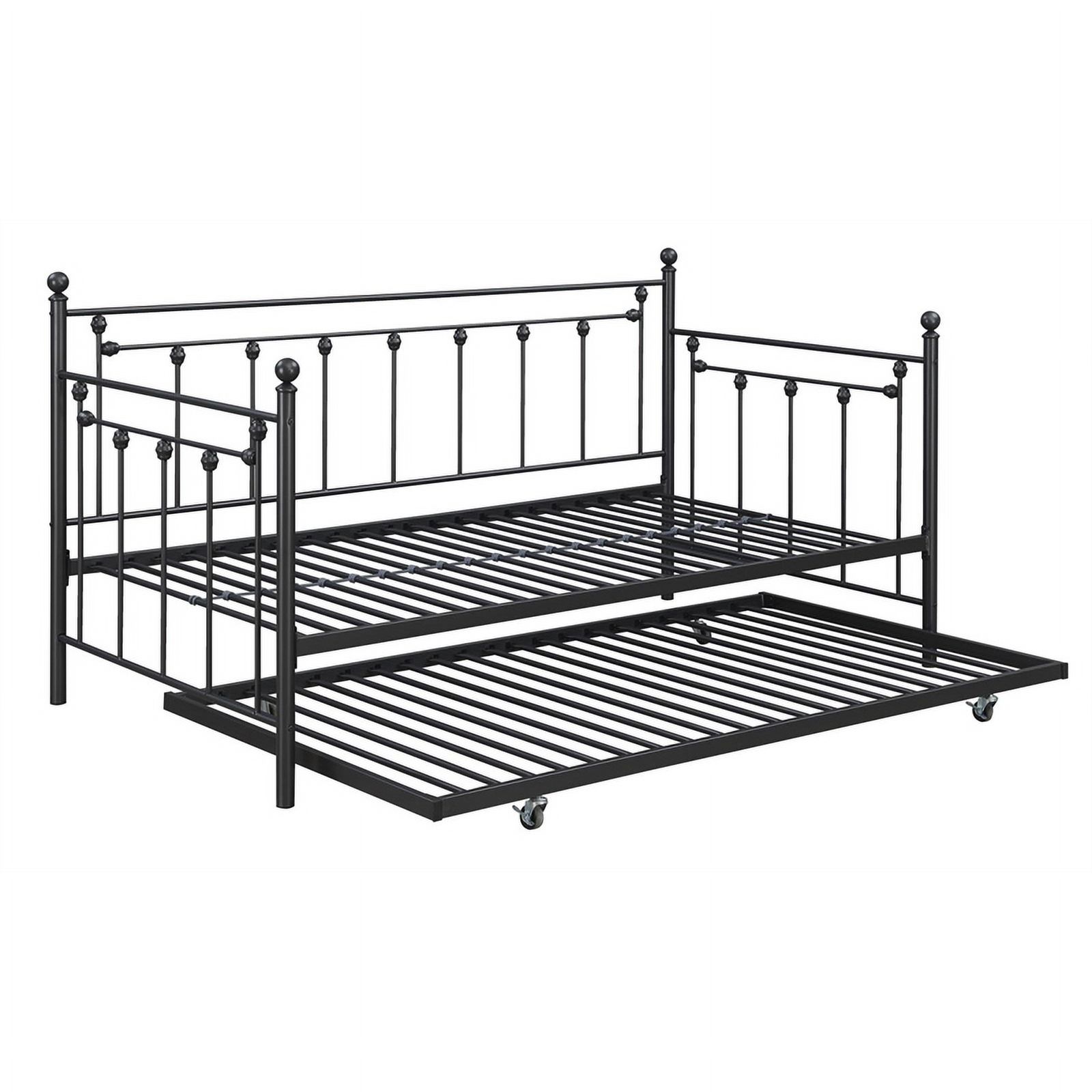 Pemberly Row Spindle Metal Twin Daybed with Trundle Gunmetal