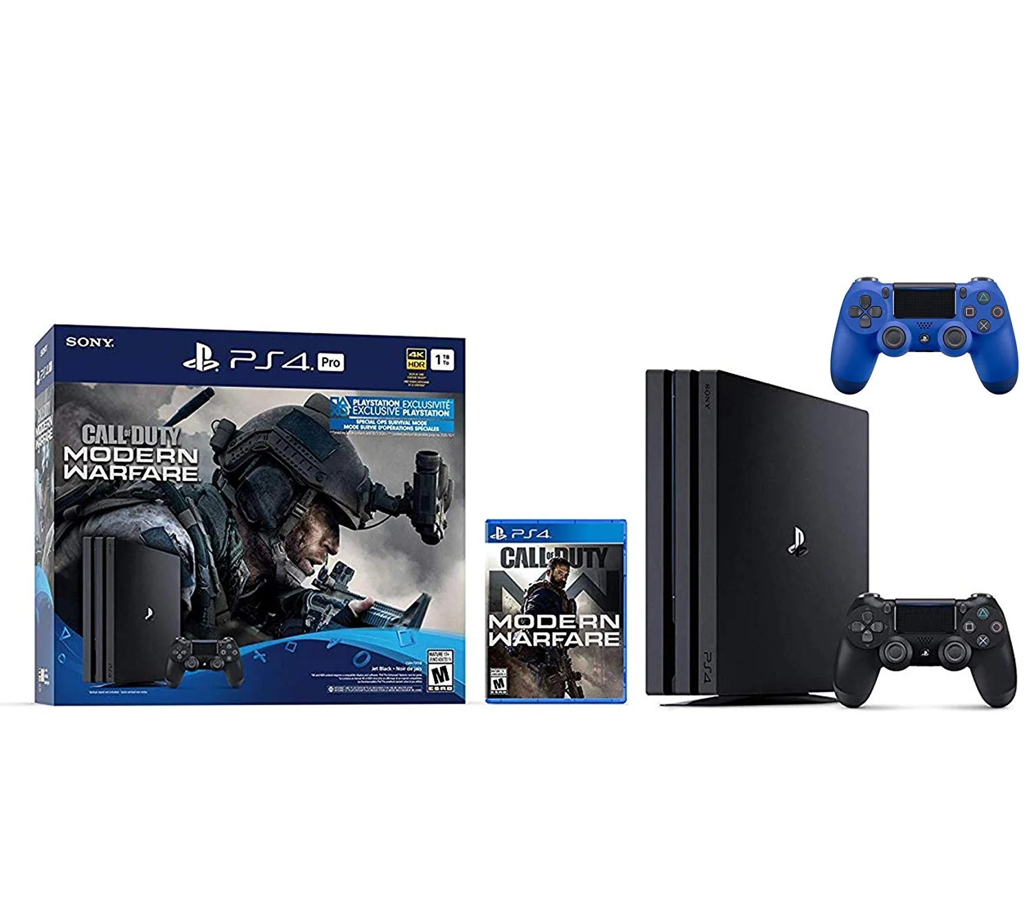 PlayStation 4 Pro 1TB Call of Duty Modern Warfare Holiday Bundle: PlayStation 4 1TB Pro Console Jet Black, Call of Duty: Modern Warfare, Two DUALSHOCK 4 Wireless Controller