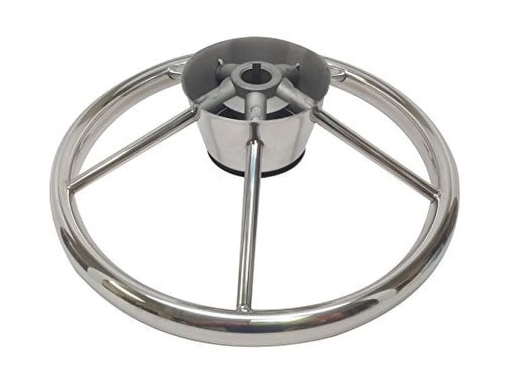 Pactrade Marine Destroyer 11'' Stainless Steel Steering Wheel Control Knob Plastic Black Cap 5 Spoke