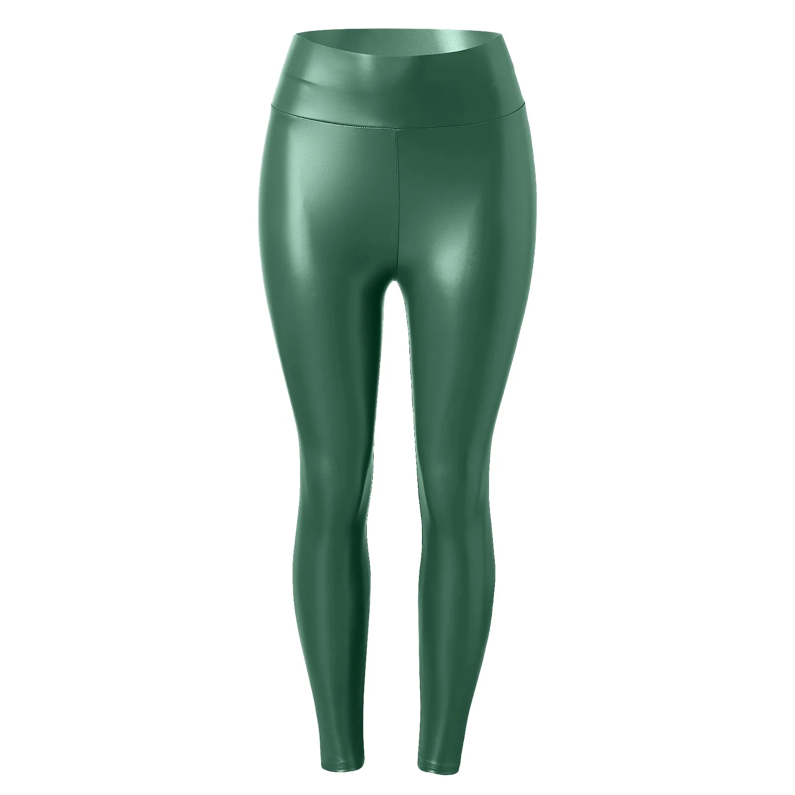 Gyouwnll Womens Faux Leather Leggings Stretch High Waisted Pleather Pants(Green M)