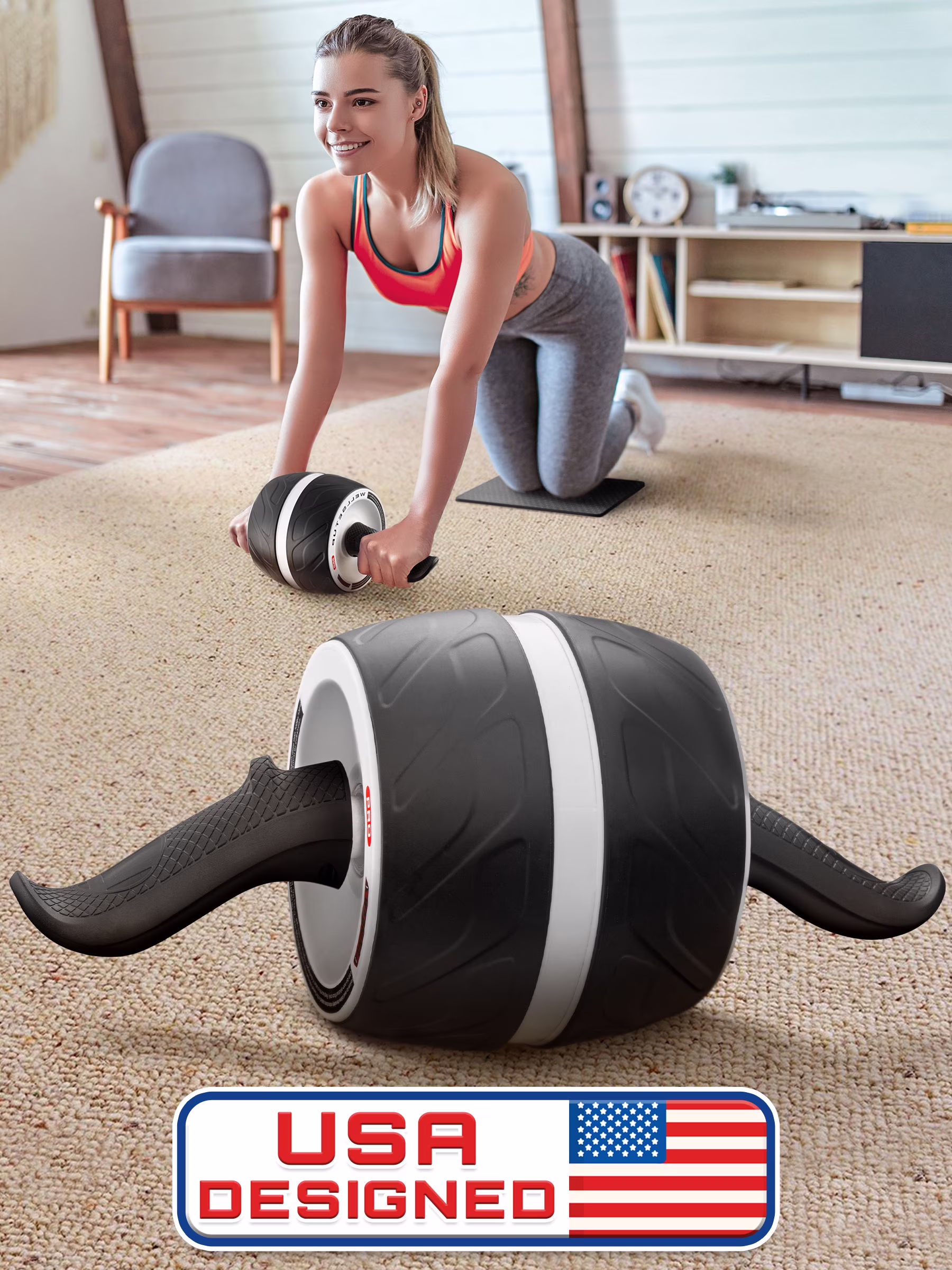 Ab Roller Wheel w/ Knee Pad, Abs & Core Exercise Equipment by Mata1-USA