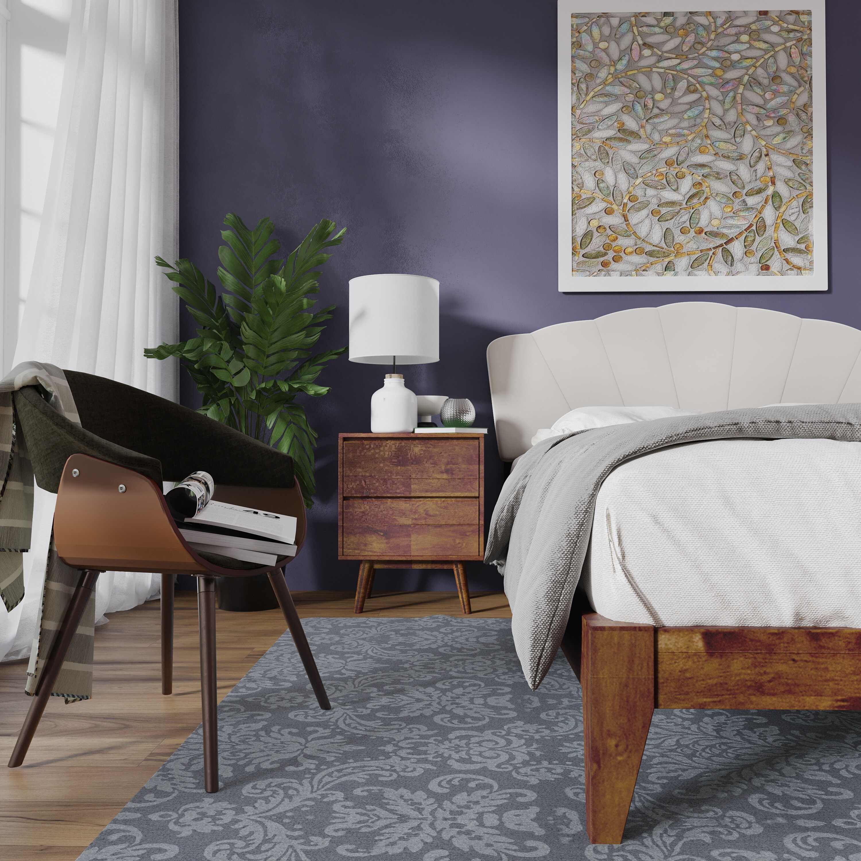 DG Casa Lucass Shell Queen Wood Upholstered Platform Bed Frame Cream