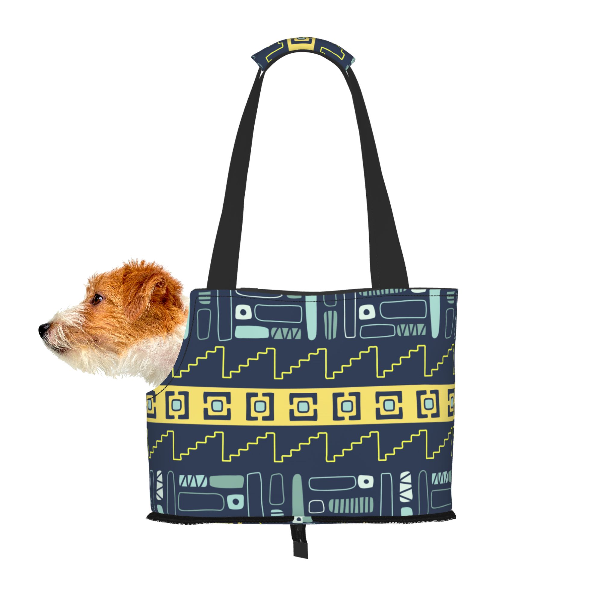 TEQUAN Foldable Dog Purse Carrier, Collapsible Retro Blue Boho Ethnic Style Prints Pet Travel Tote Bag for Small Cat Puppy, Waterproof Dog Soft-Sided Carriers