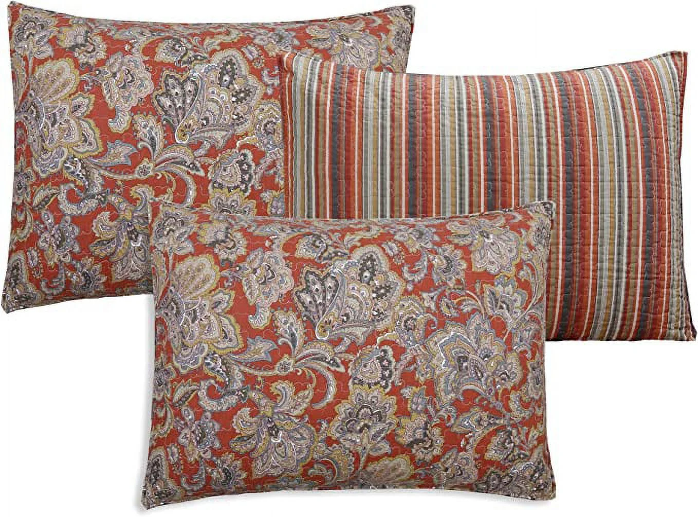 Vintage Rustic Bronze Country Paisley Fall Floral Copper Gray Red Orange Beige 6 Piece Cotton Daybed Quilt Bedding Set