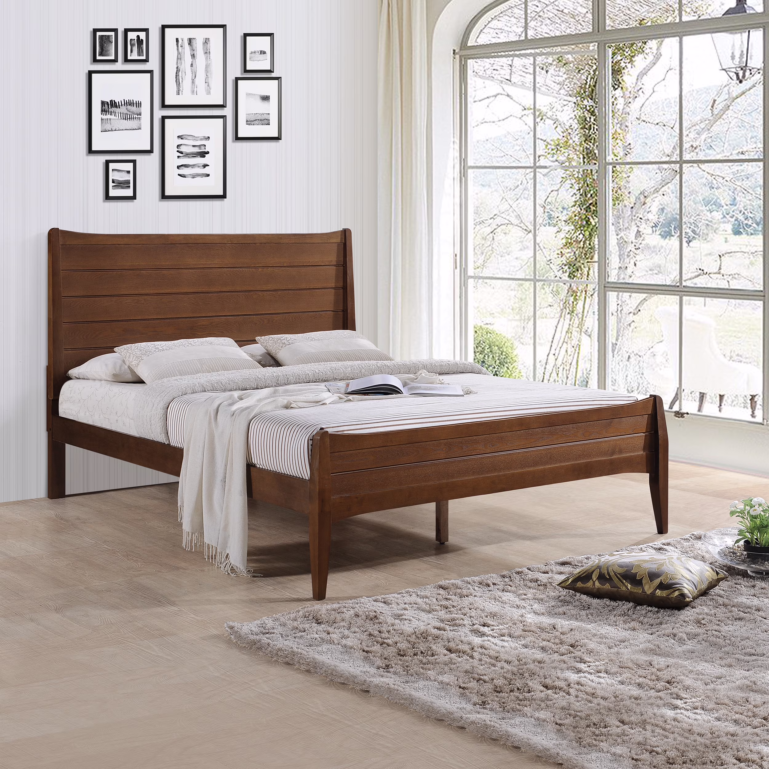 GDF Studio Bamford Rustic Wooden Queen Platform Bed, Walnut