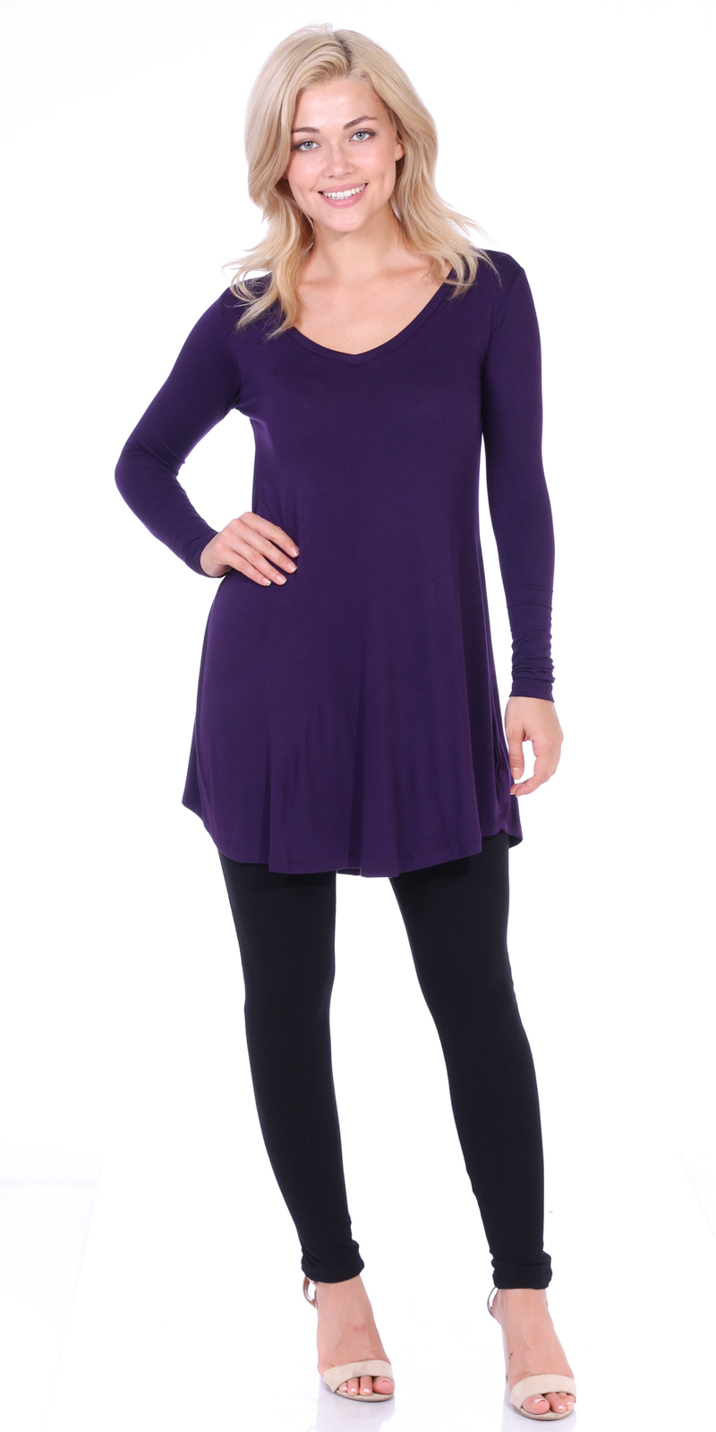 Cut & Paste Women's V Neck Long Sleeve Tunic Top, Regular also in Plus Size - Made in USA