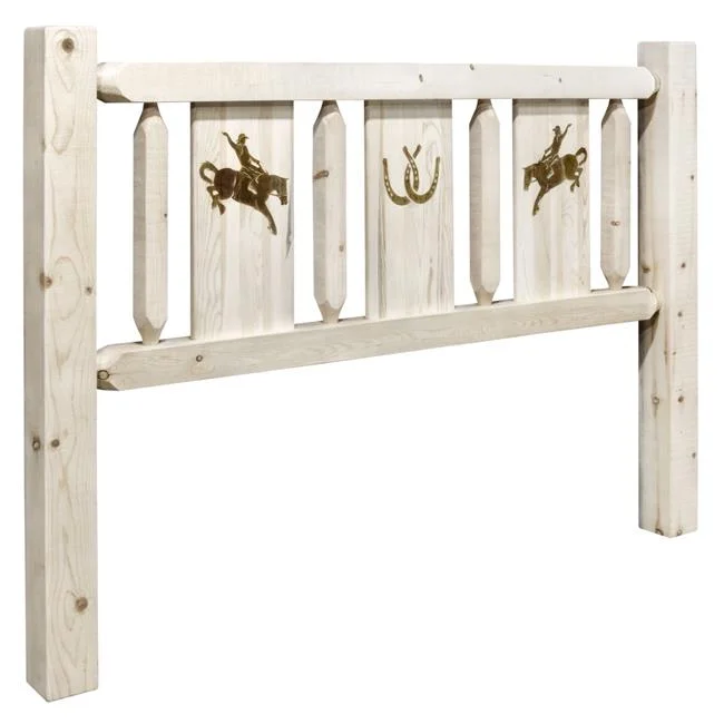 Montana Woodworks  Homestead Collection King Size Headboard with Laser Engraved Bronc Design, Ready to Finish