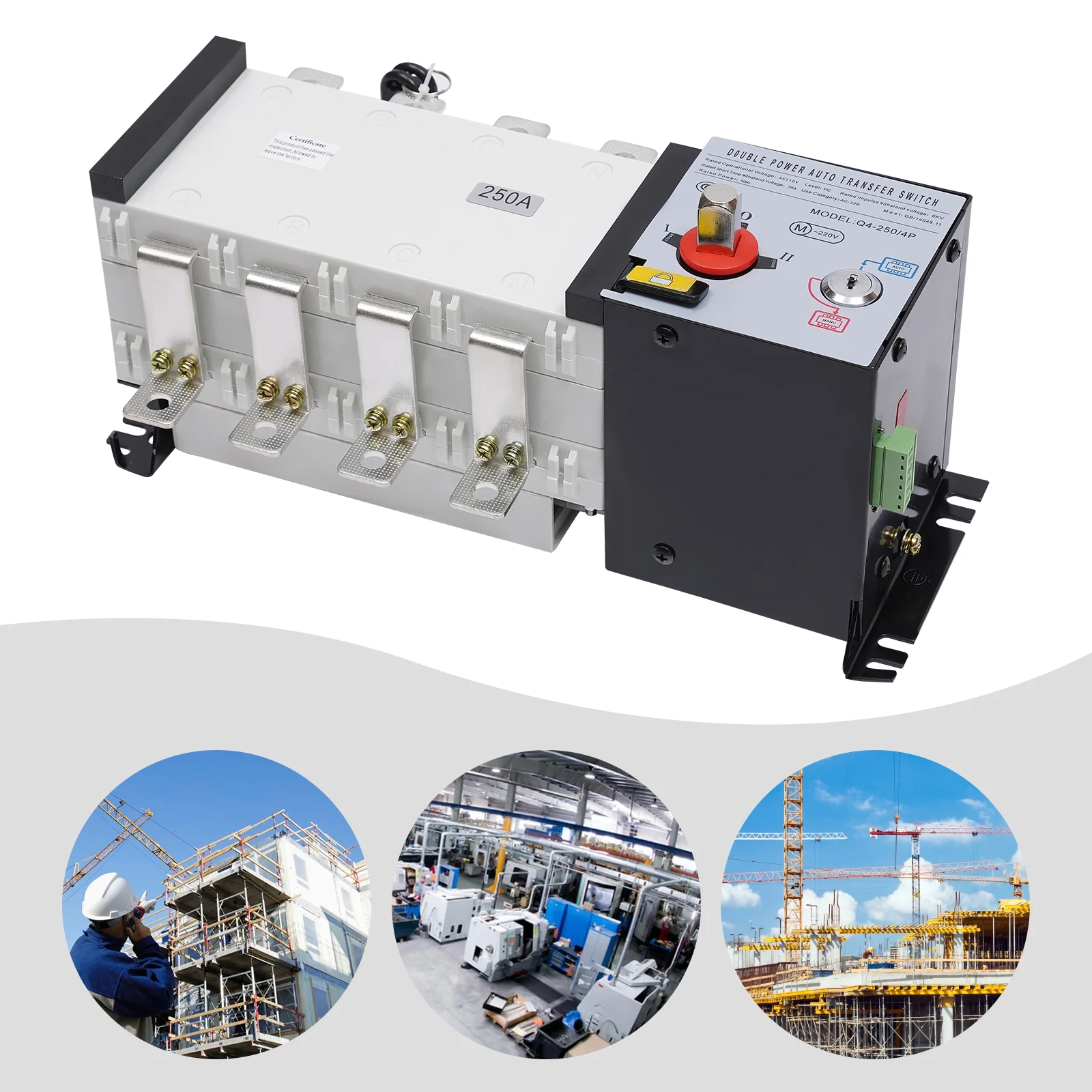 TOOL1SHOoo Industrial Automatic Transfer Switch 250A 4 Poles 110V Grid to AC Generator 110V Dual Power