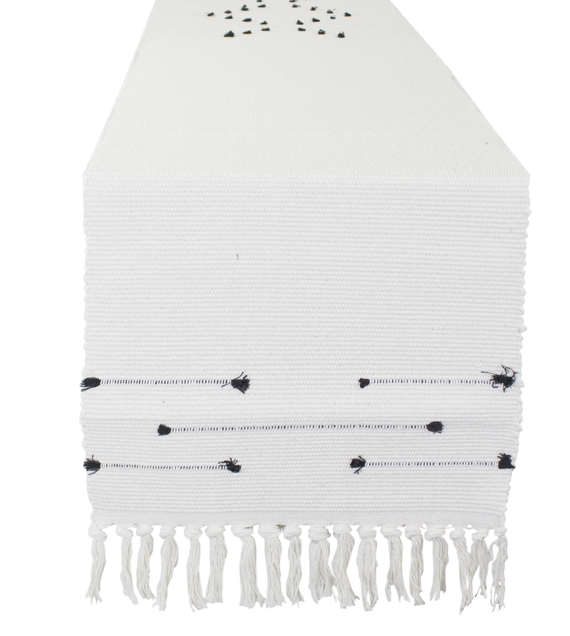 Fennco Styles Boho Chic Stitched Chevron Fringe 14 x 103 Inch Cotton Blend Table Runner