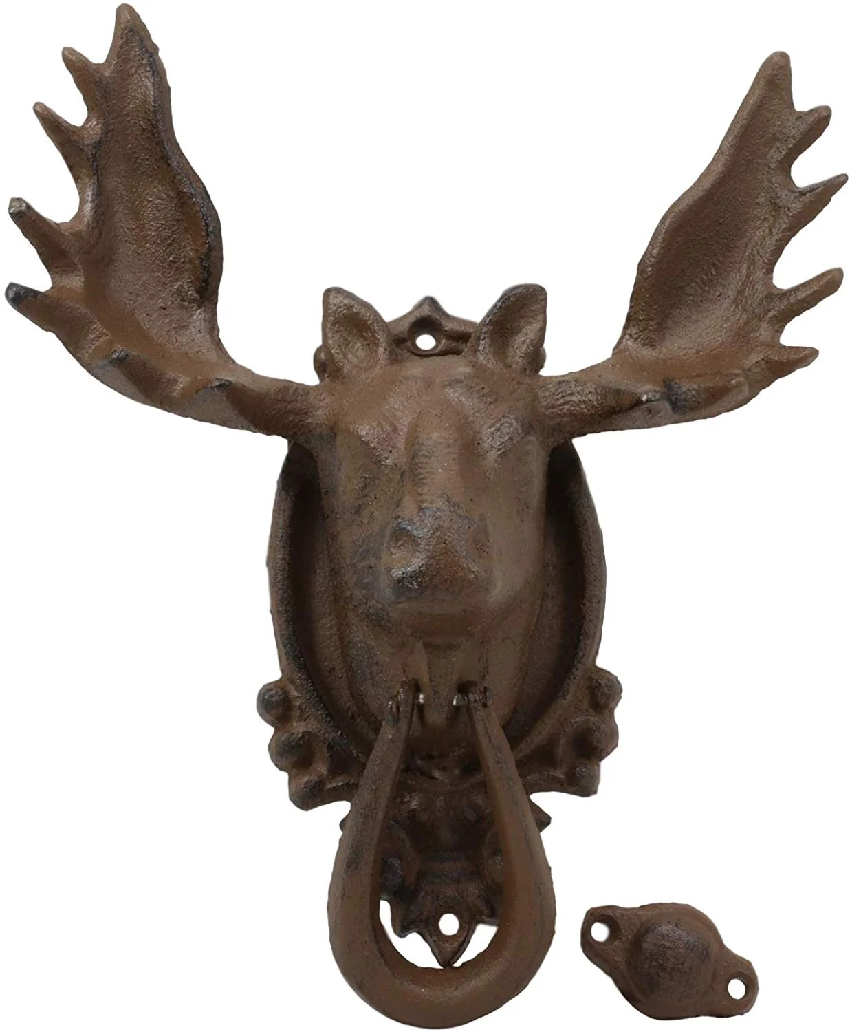 Ebros Rustic Western Forest Horned Bull Moose Head Cast Iron Door Knocker 10