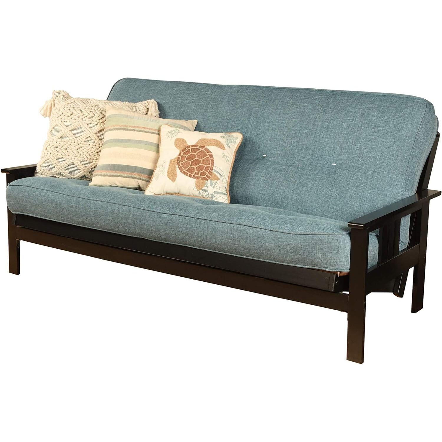 Maykoosh Eclectic Exclusivity Futon Frame-Black Finish-Linen Aqua Mattress