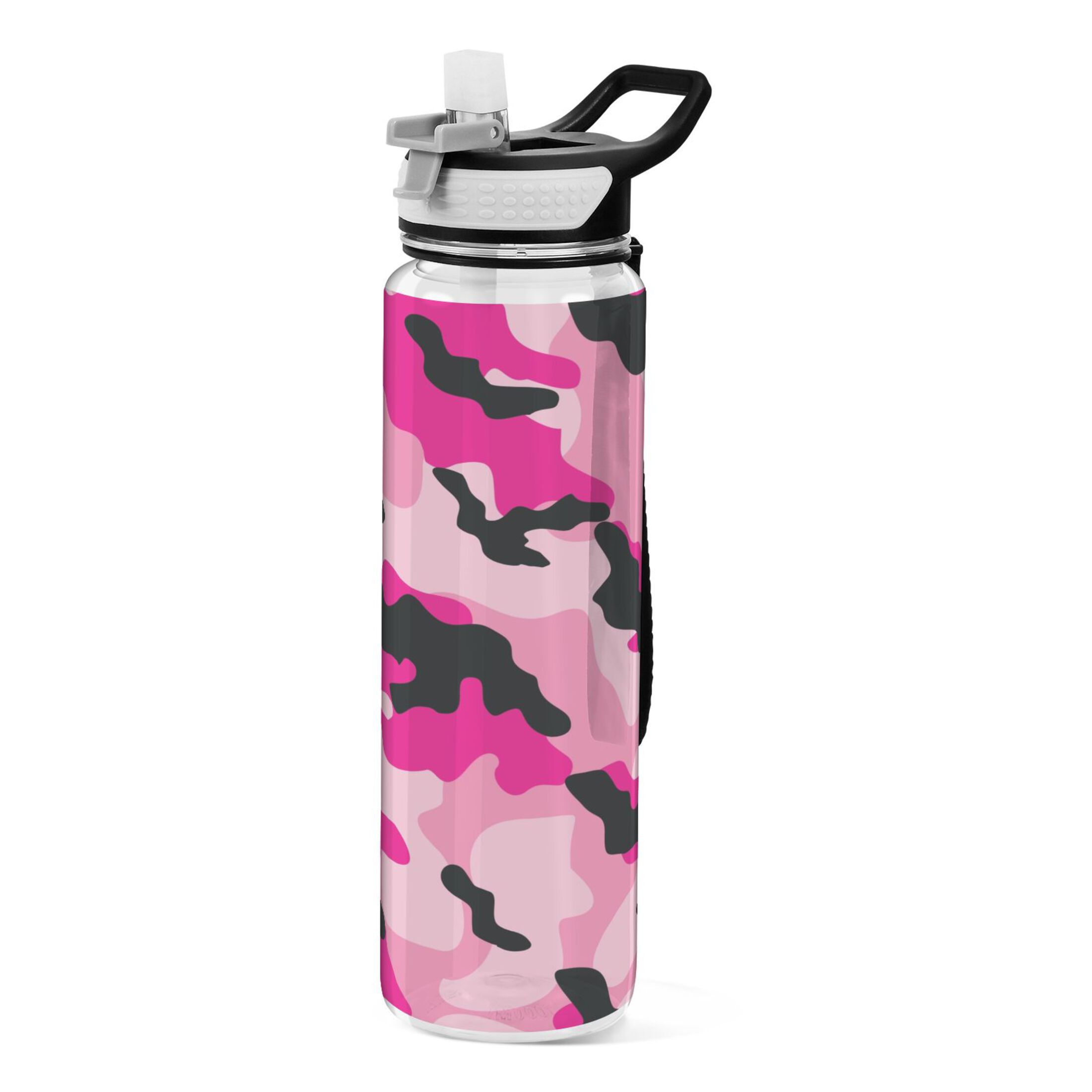 Pink Camouflage 32oz Sports Water Bottles Leakproof Tritan Bottle with Straw BPA Free Clear Bottle for Fitness Gym Outdoor Cycling