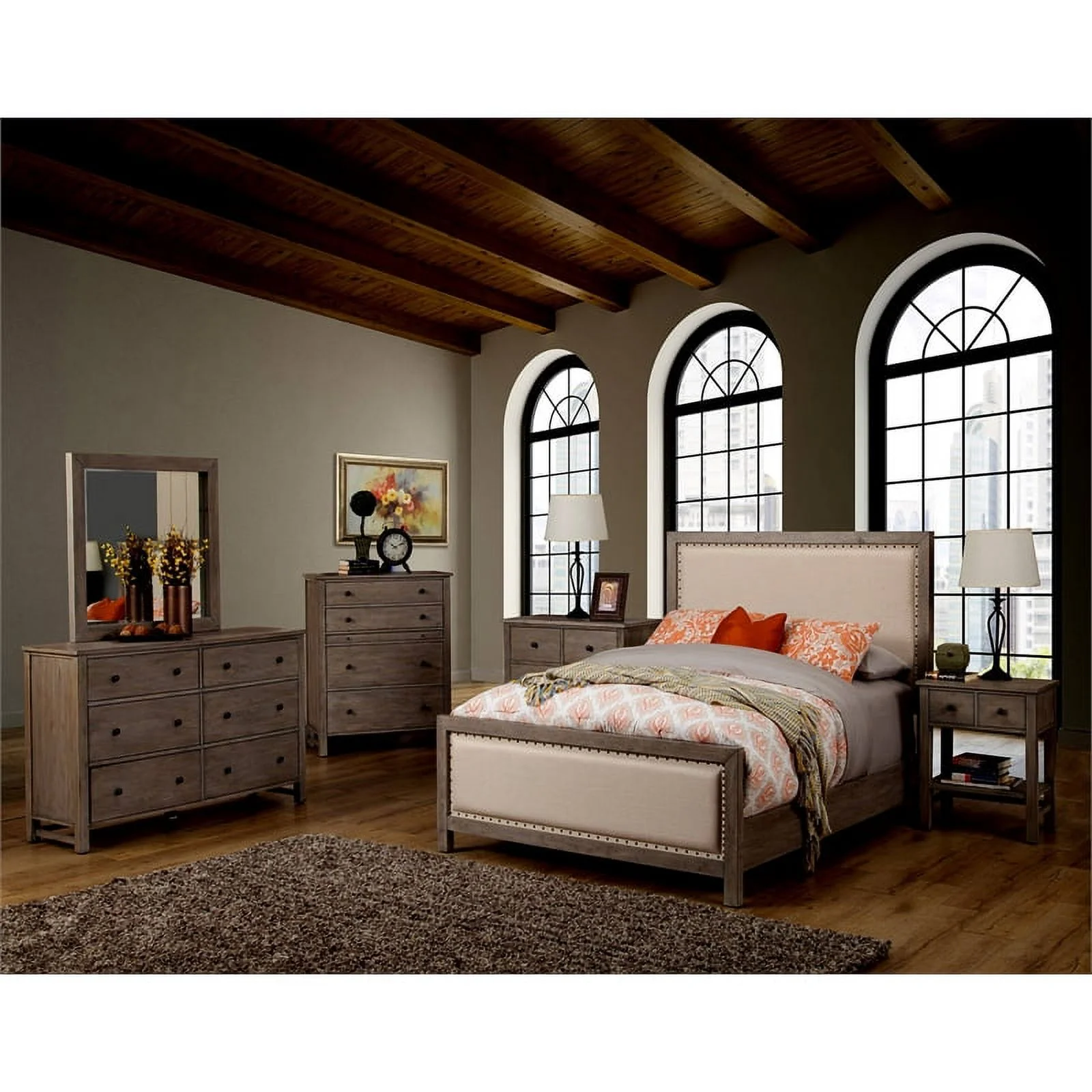 Home Square 3-Piece Set with 2 Nightstands & 6 Drawer Dresser in Natural Gray
