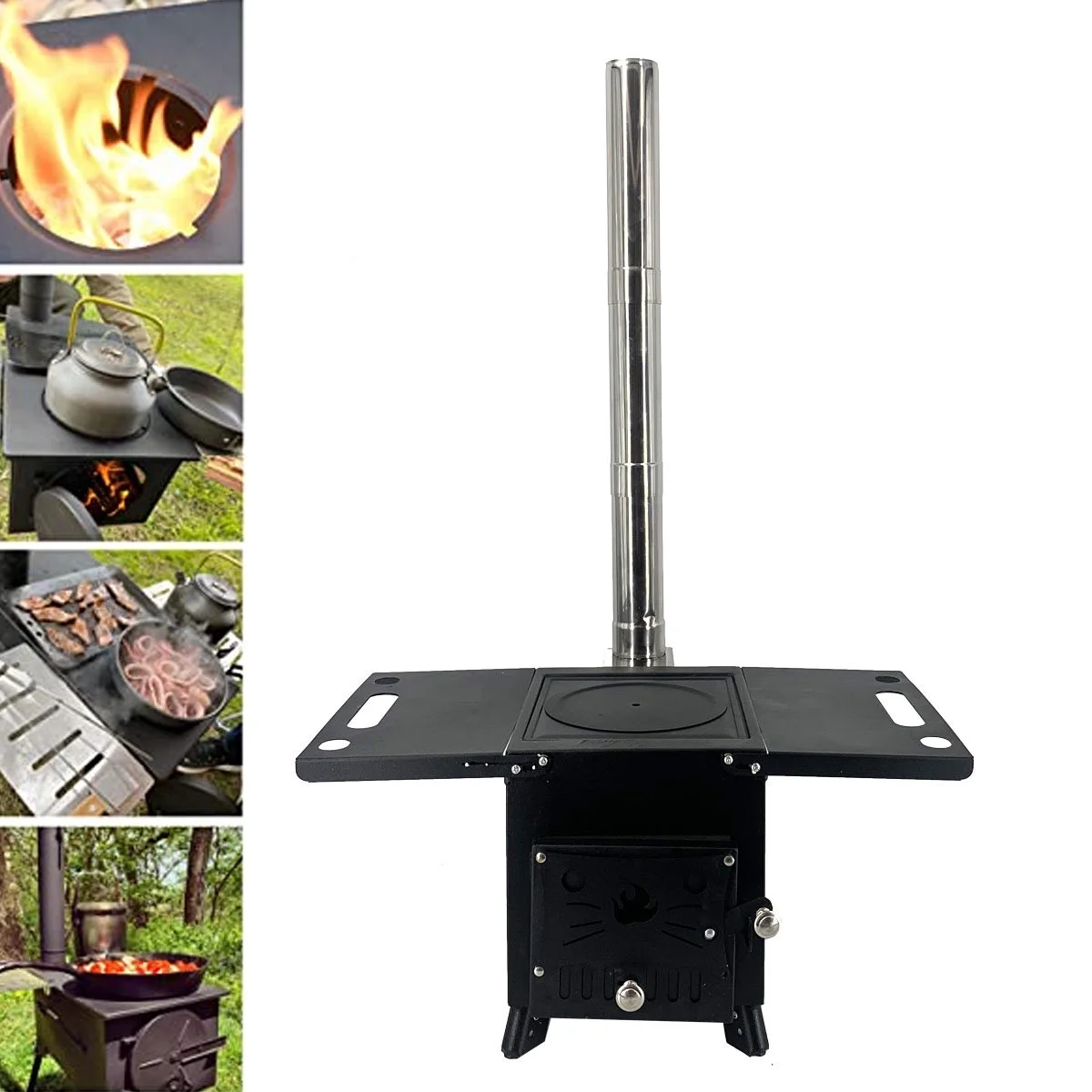SUDEG Tent Stove, Wood Burning Stove with 7 Section Chimney Pipes, Camping Wood Stove Portable for Tent, Hot Tent Stove for Outdoor Heating & Cooking, Ice Fishing, Hunting, Black