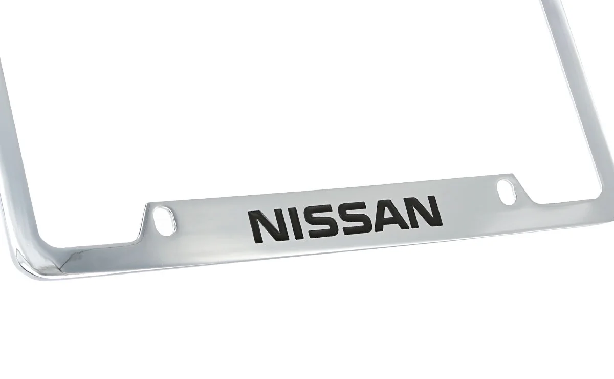 Nissan wordmark chrome plated metal license plate frame holder 4 hole