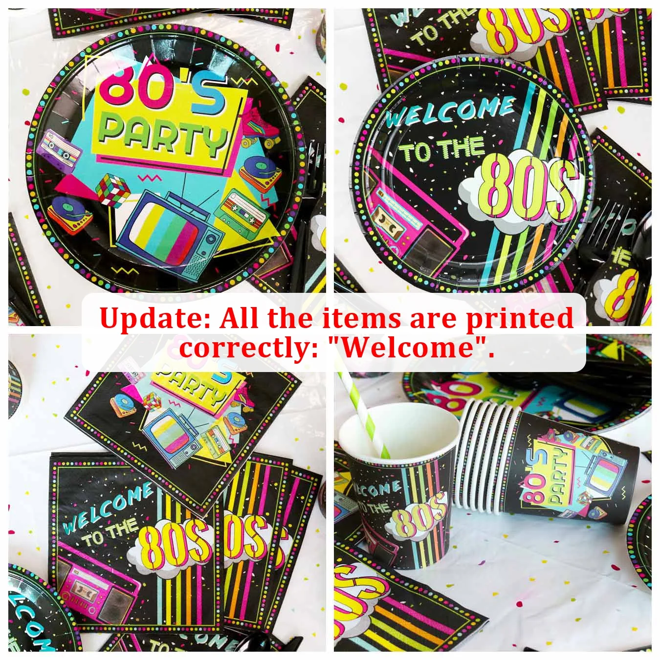 80s Party Supplies - Back to the 80s Party Decorations Set Including HAPPY BIRTHDAY Banner, Hanging Swirls, 80s Element Bunting, Plates, Cups, Napkins, Tableware, Tablecloth, Balloons - Serves 20