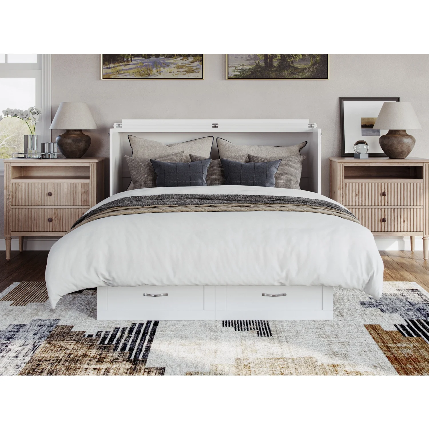 AFI Chelsea Queen Solid Wood Murphy Bed Chest with Mattress in White