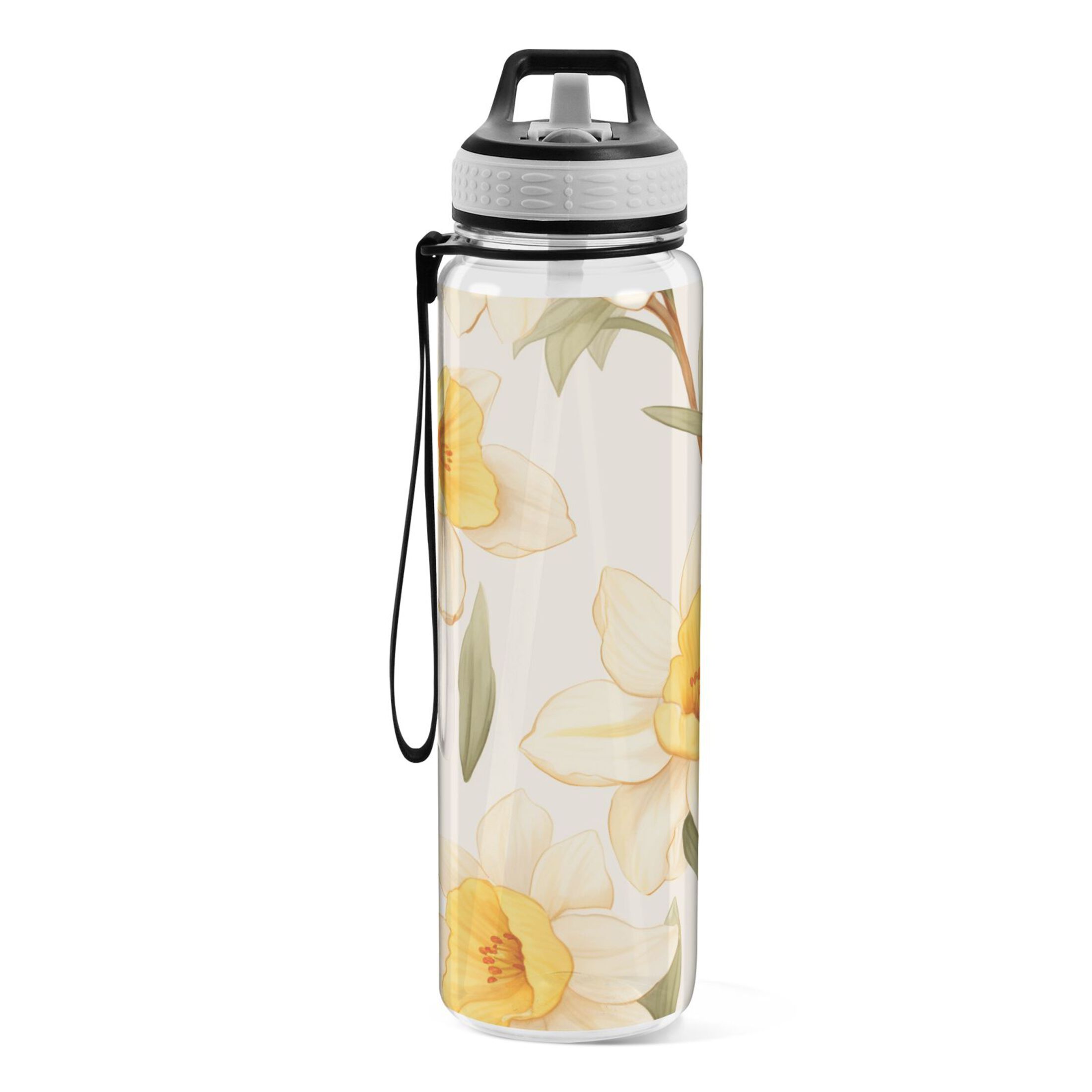 Yellow Flower 32oz Water Bottles with Straw Tritan Leakproof Sports Bottle BPA Free Clear for Fitness Gym Swimming Cycling