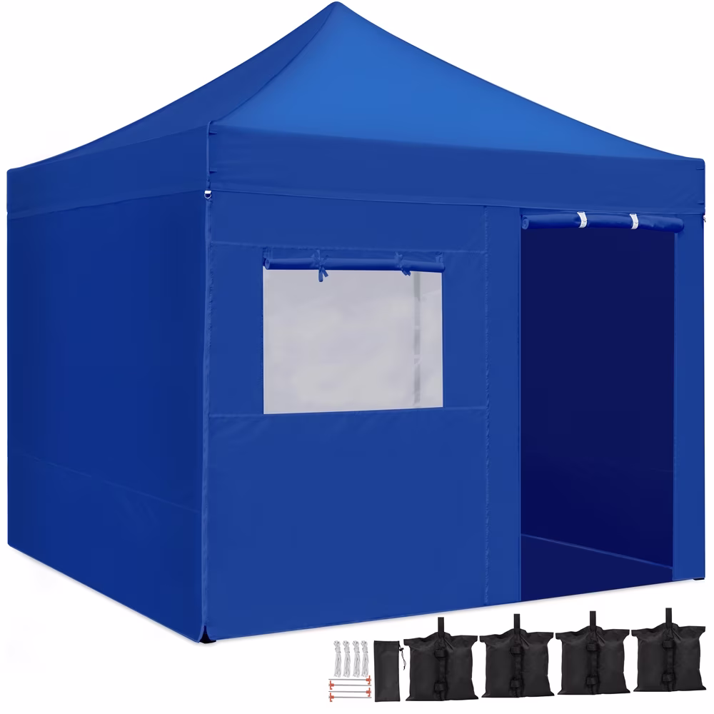 Yaheetech 10x10ft Pop Up Canopy Tent with 4 Removable Sidewalls, Navy Blue