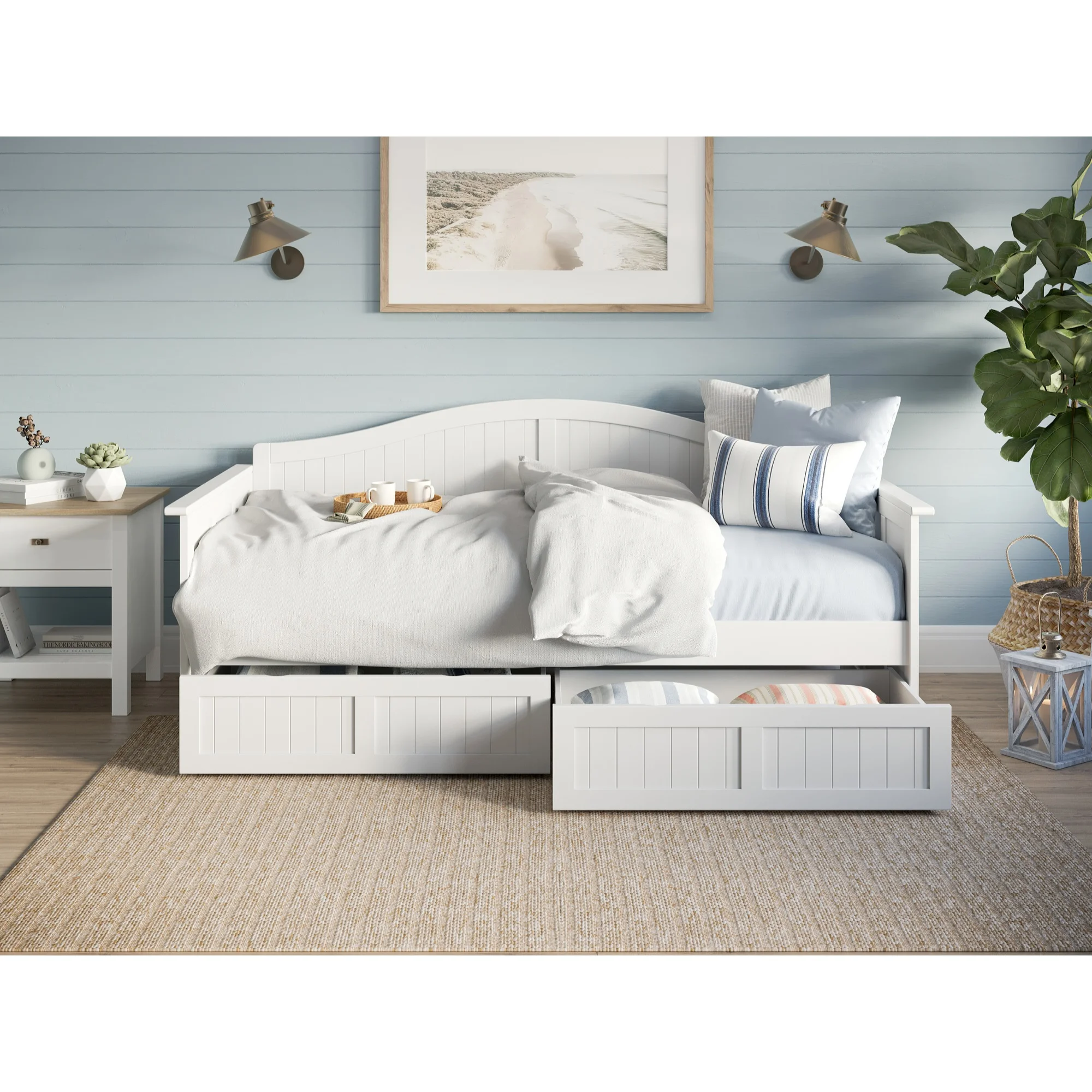 AFI Nantucket Twin Wood Daybed with Set of 2 Drawers in White