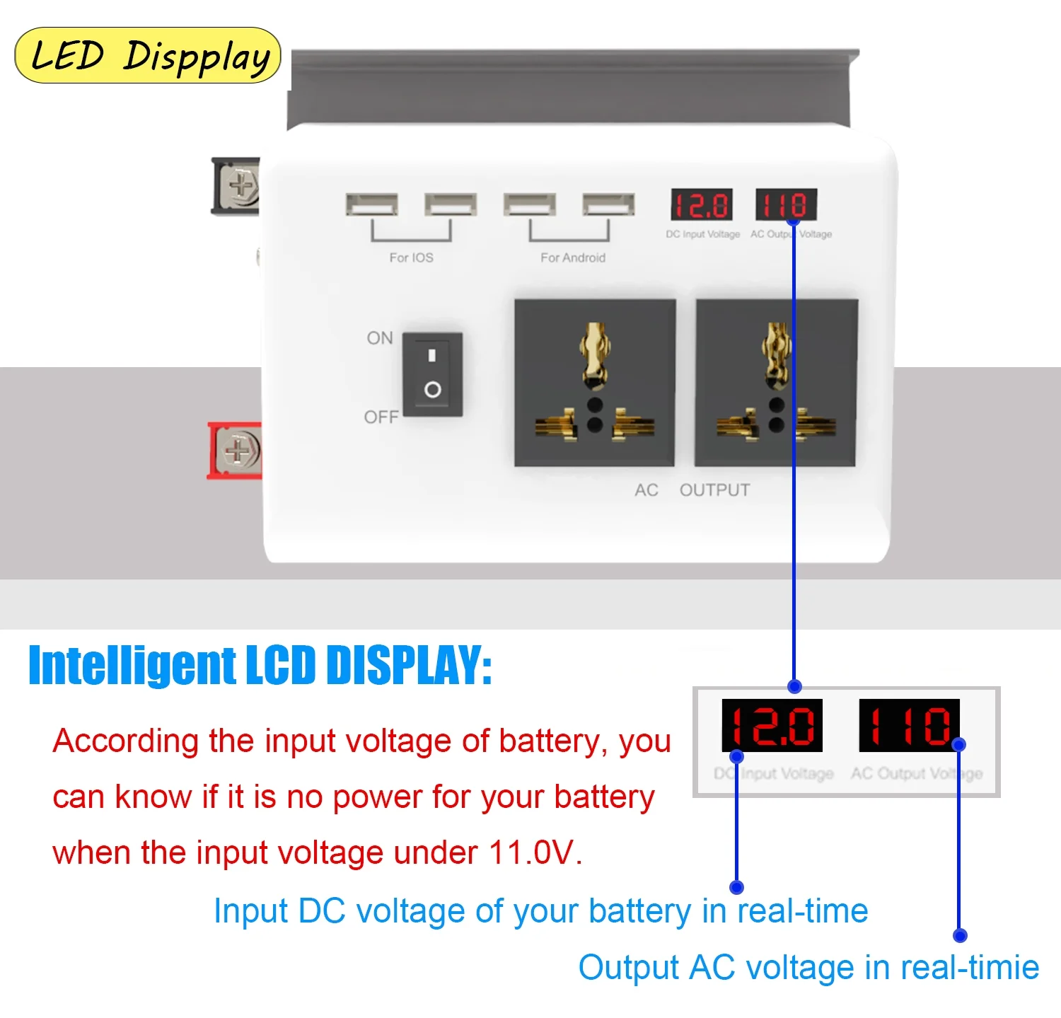 Walmeck Inverter,300w CarUsb And 2 With Dual Lcd Dual Lcd Screen Converter Sine Inverter Car Converter Sine Converter 4 Usb ToConverter CarInverters Inverter With Dual 4 Usb And