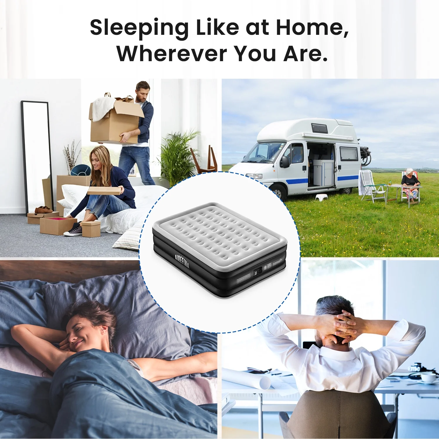 Airefina Queen Air Mattress with Built-in Electric Pump, Self-Inflation/Deflation in 3 Mins