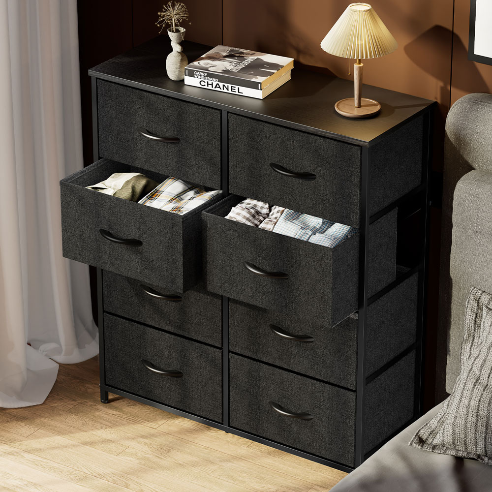 Yone jx je Dresser for Bedroom, Fabric Storage Tower with 8 Drawers, Tall Dresser & Chest of Drawers Fabric Dresser with Wood Top and Sturdy Steel Frame for Nursery, Living Room,Black