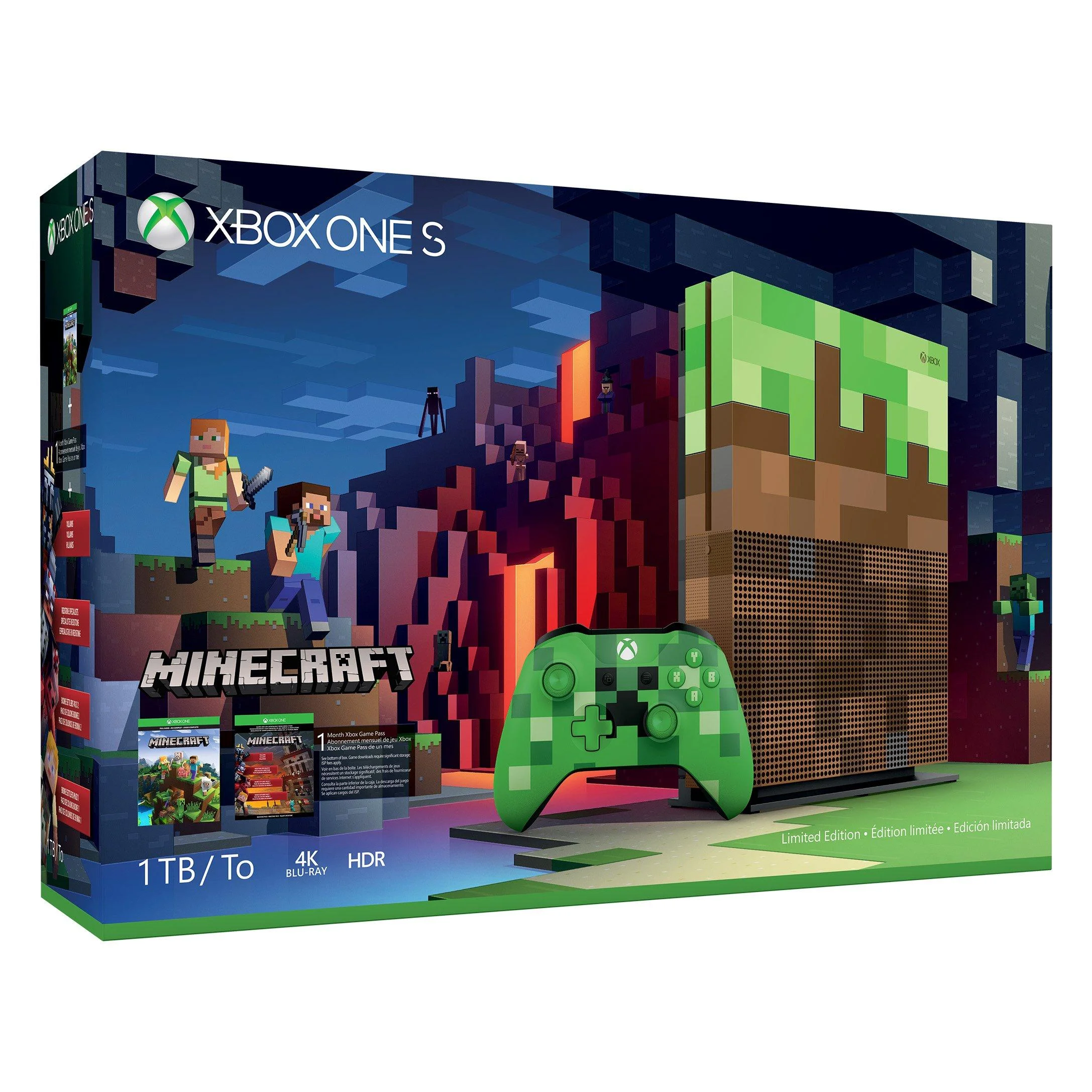 Pre-Owned Microsoft 23C-00001 Xbox One S Minecraft Limited Edition 1TB Gaming Console Included BOLT AXTION Bundle (Refurbished: Like New)