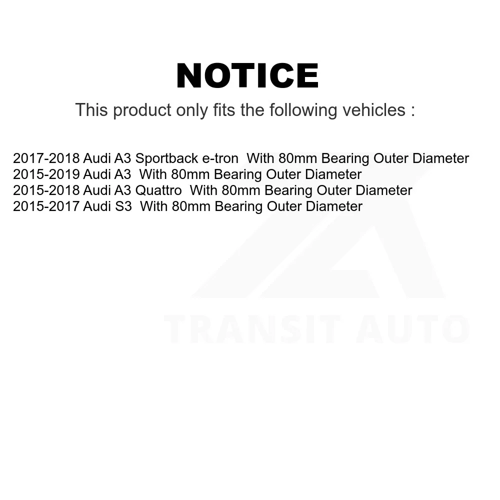 Transit Auto - Front Wheel Bearing And Tie Rod End Kit For Audi A3 Quattro S3 Sportback e-tron With 80mm Outer Diameter K7T-101321