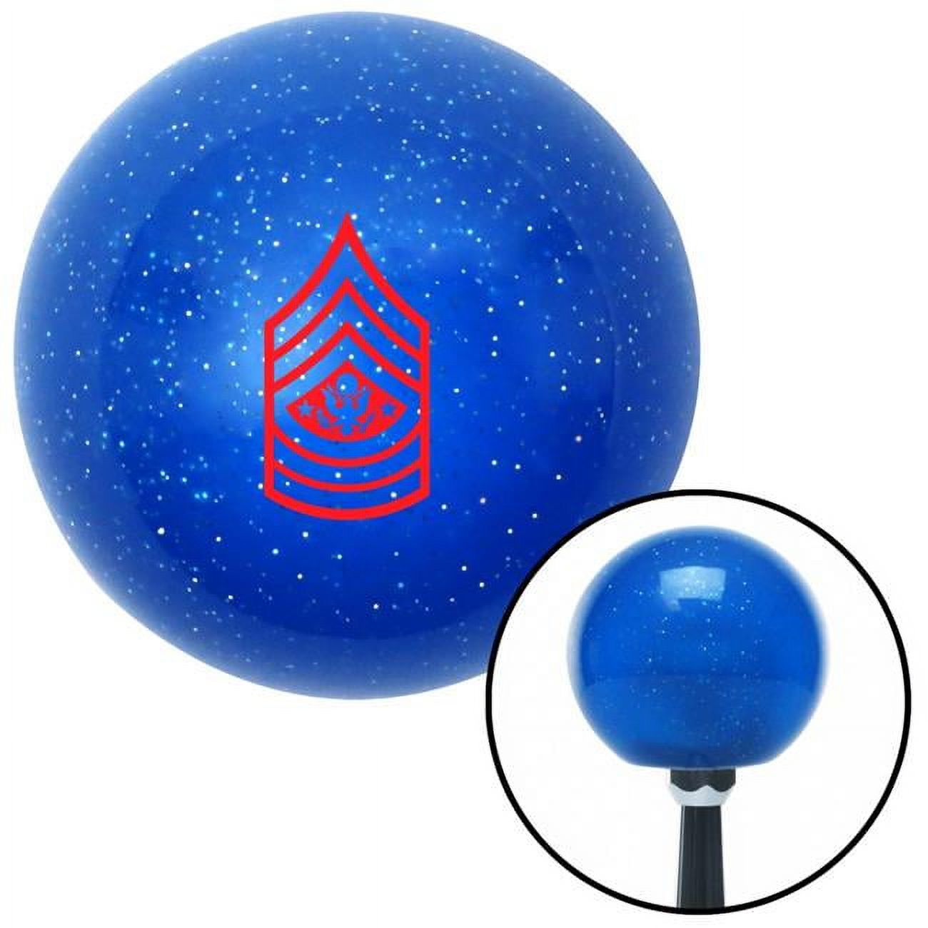 American Shifter  Red Sergeant Major of the Army Blue Metal Flake Shift Knob with M16 x 1.5 Insert Brody