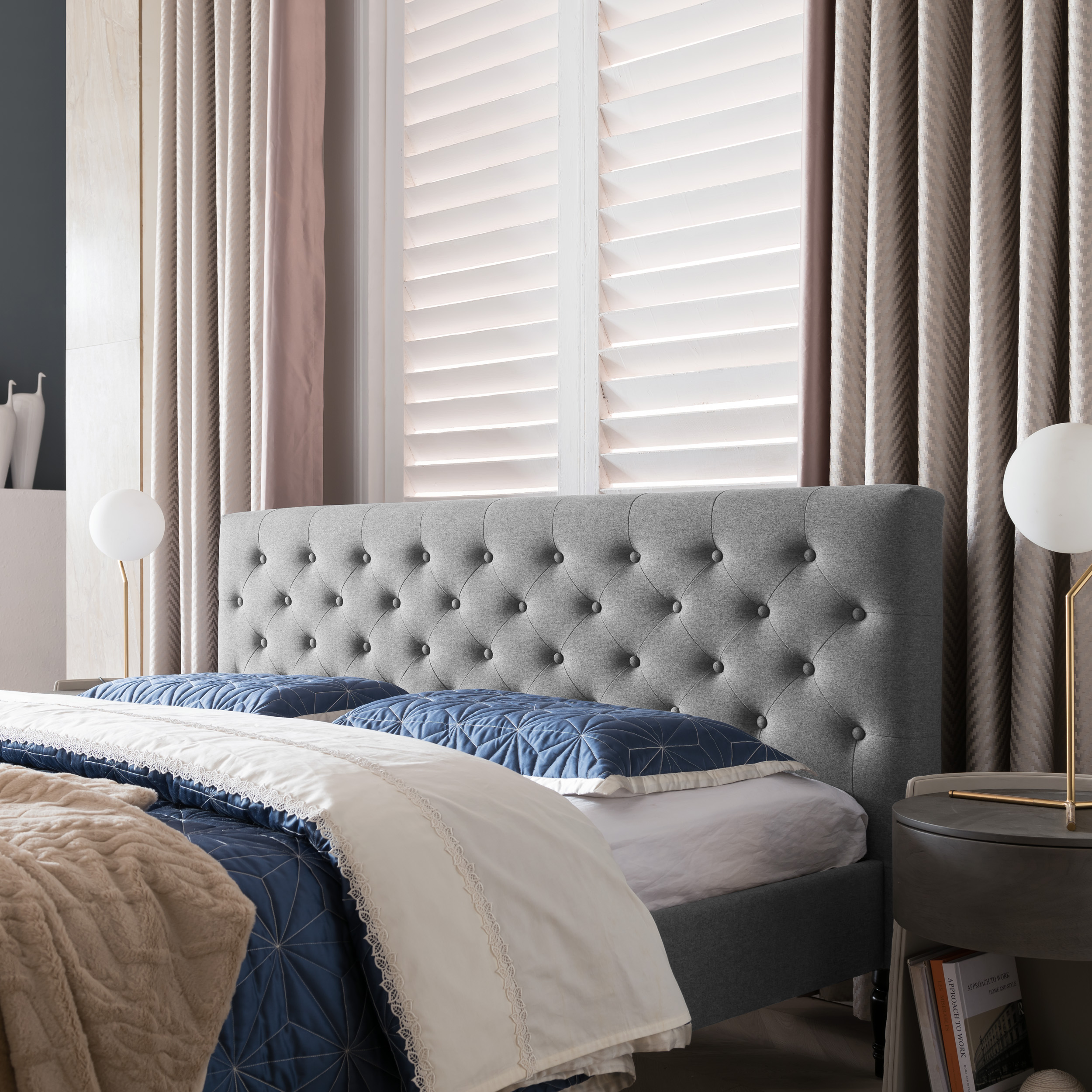 Noble House Coleman Contemporary Upholstered King/California King Headboard, Charcoal Gray, Black