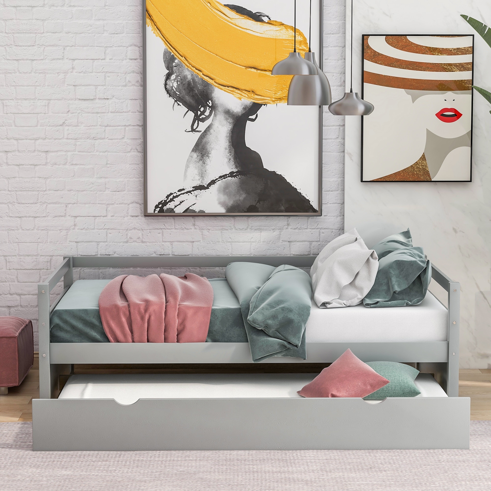 Nestfair  Twin Daybed with Trundle Frame Set Grey