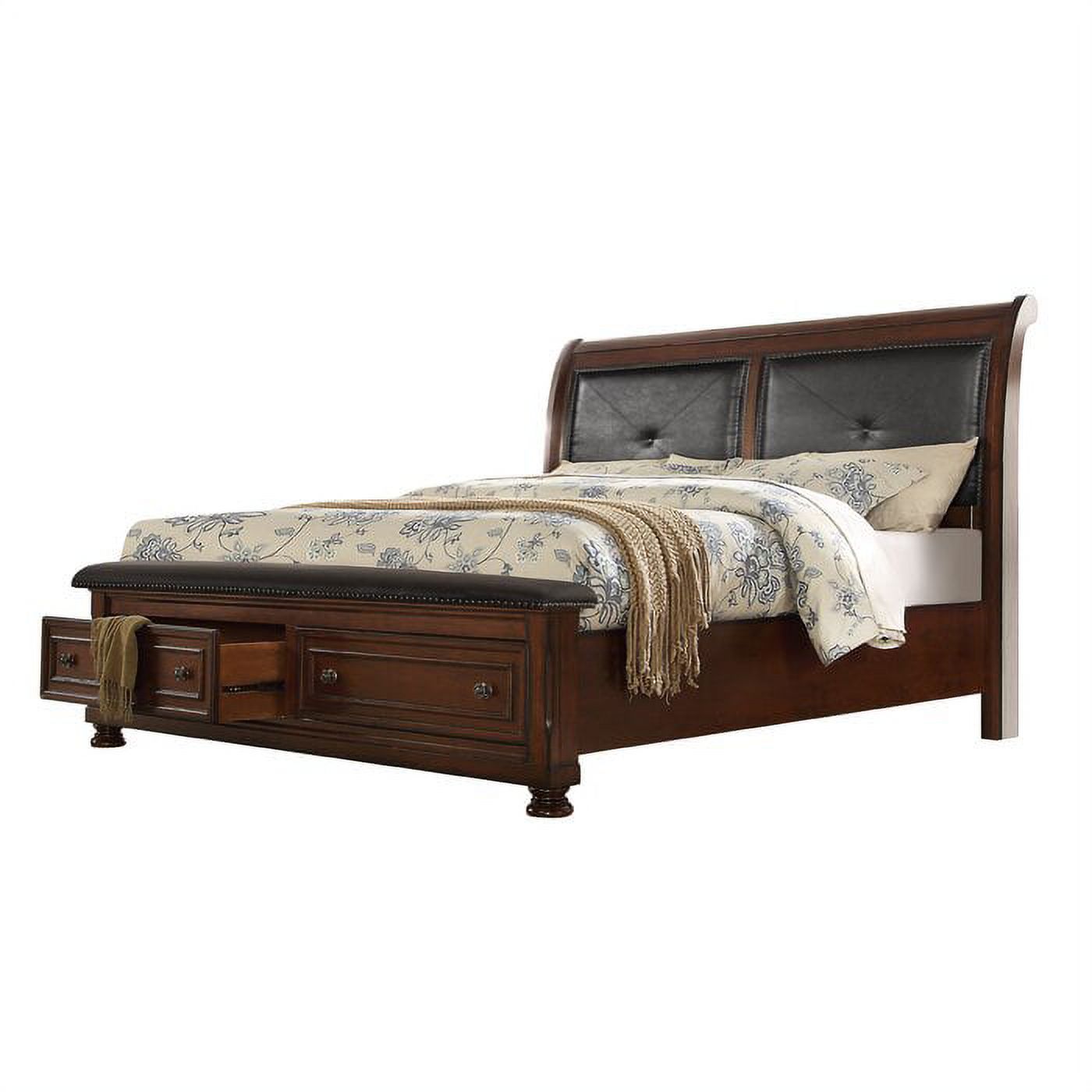 Sportaza Queen Size Leather Headboard Storage Bed made with Wood in Dark Walnut
