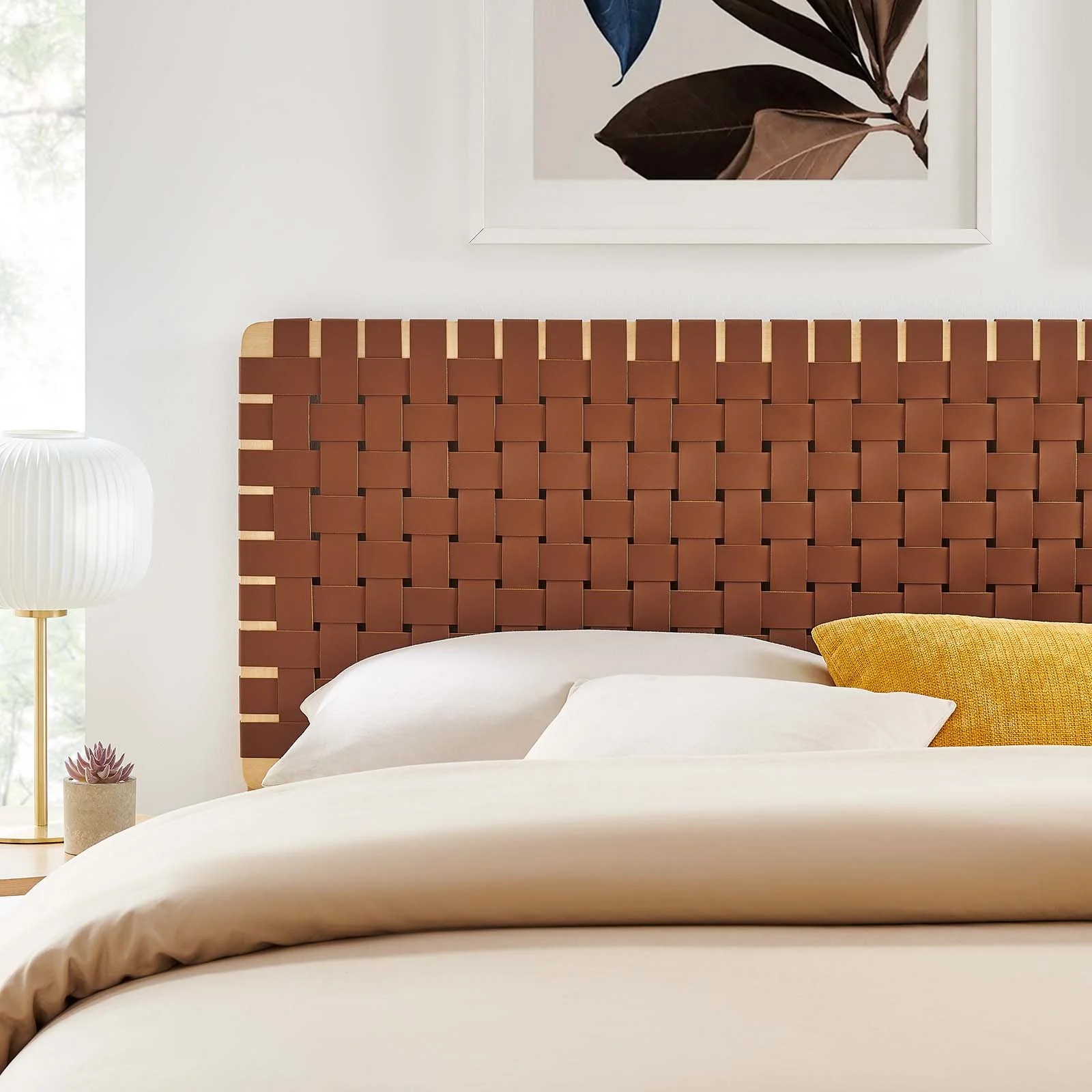 Modway Sparta Weave King Vegan Leather Headboard in Natural Brown